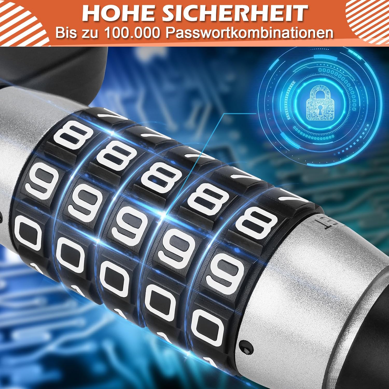 Detalle de Tevlaphee Lenkradkralle mit Zahlenschloss – universell, verstellbar und robust