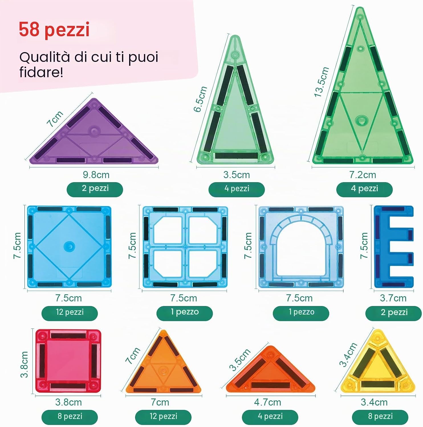 Detalle de SURFOU Costruzioni Magnetiche 58 Pezzi: blocchi da costruzione STEM per bambini 3–7 anni