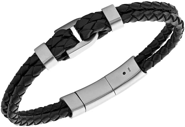 Thumbnail 5 de Fossil bracciale da uomo in pelle con chiusura magnetica, argento lucido
