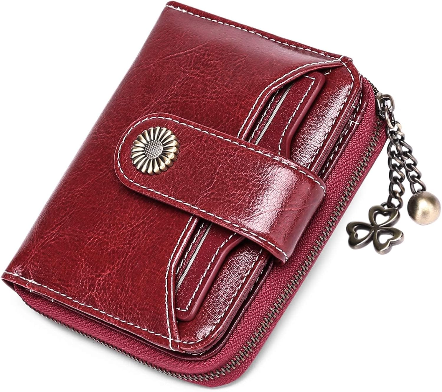 Detalle de SENDEFN genuine leather small bifold wallet for women with RFID protection