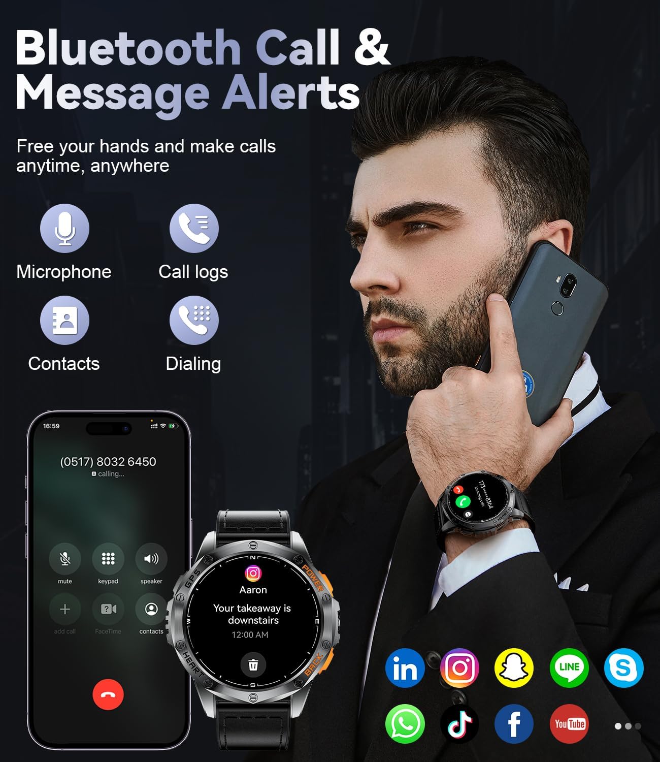 Detalle de LIGE DM1-K Military Smartwatch for Men with GPS, 170 Sports, 5ATM, and Bluetooth Calling