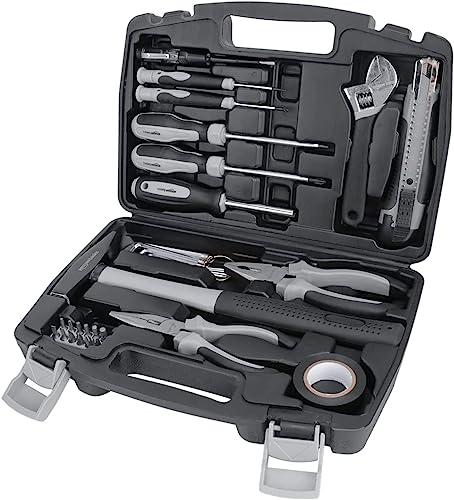 Amazon Basics Juego de herramientas para el hogar, 32 piezas, plástico negro/gris