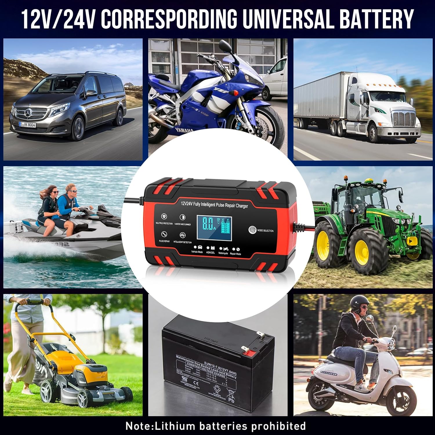 Thumbnail 6 de Caricabatterie Auto 12V/24V 8A con Protezioni Multiple e Mantenitore Intelligente con Display LED