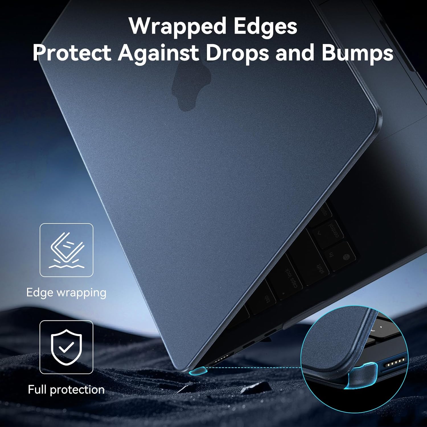 Detalle 2 de BlueSwan Matt Hülle für MacBook Air 15 Zoll (2023–2026) – ultradünne Hartschale im Mitternacht-Blau