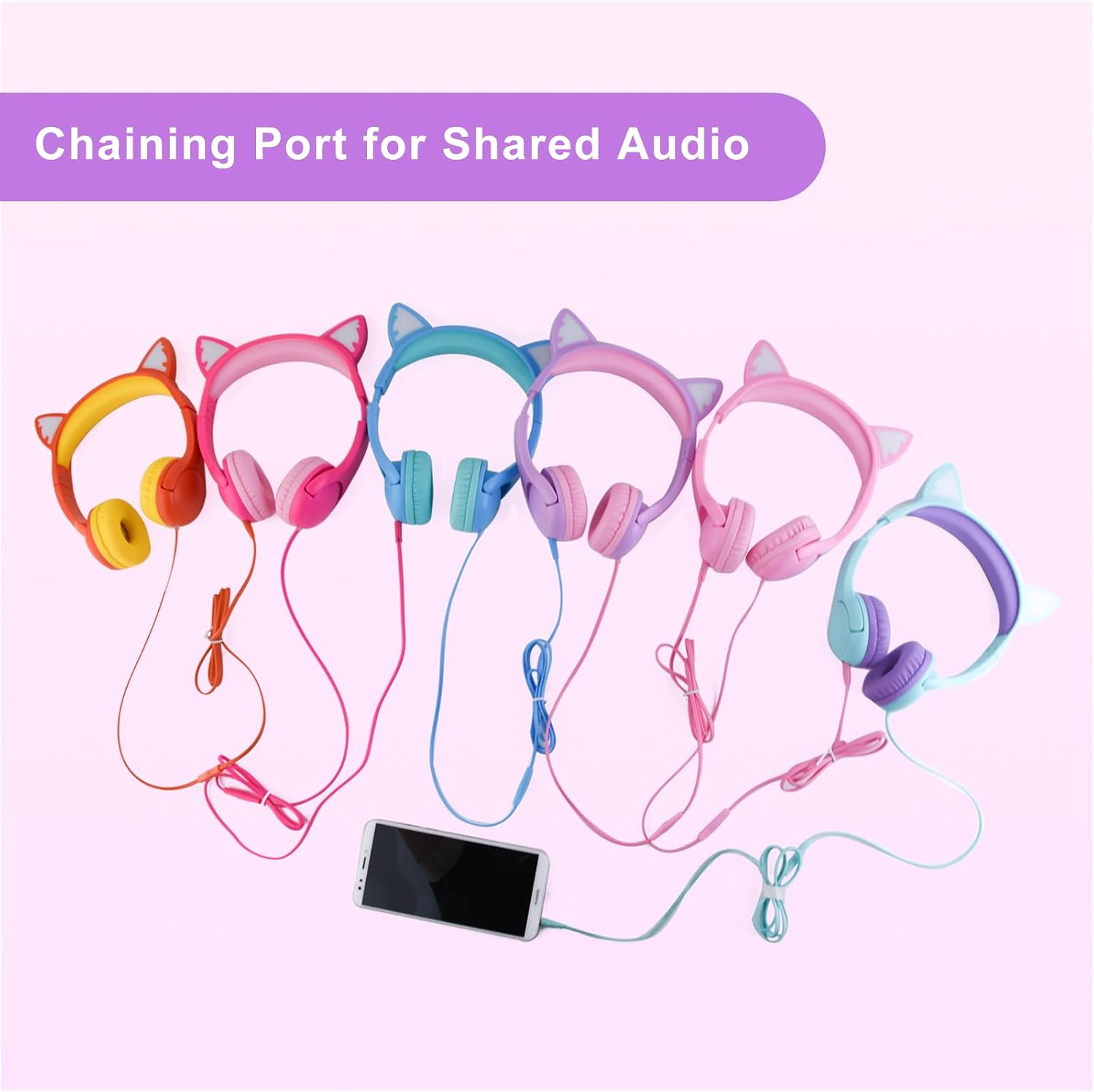 Thumbnail 6 de Olyre Kids Wired Headphones with Mic, LED Cat Ears (Pink) – Safe, Shared Audio for Young Learners