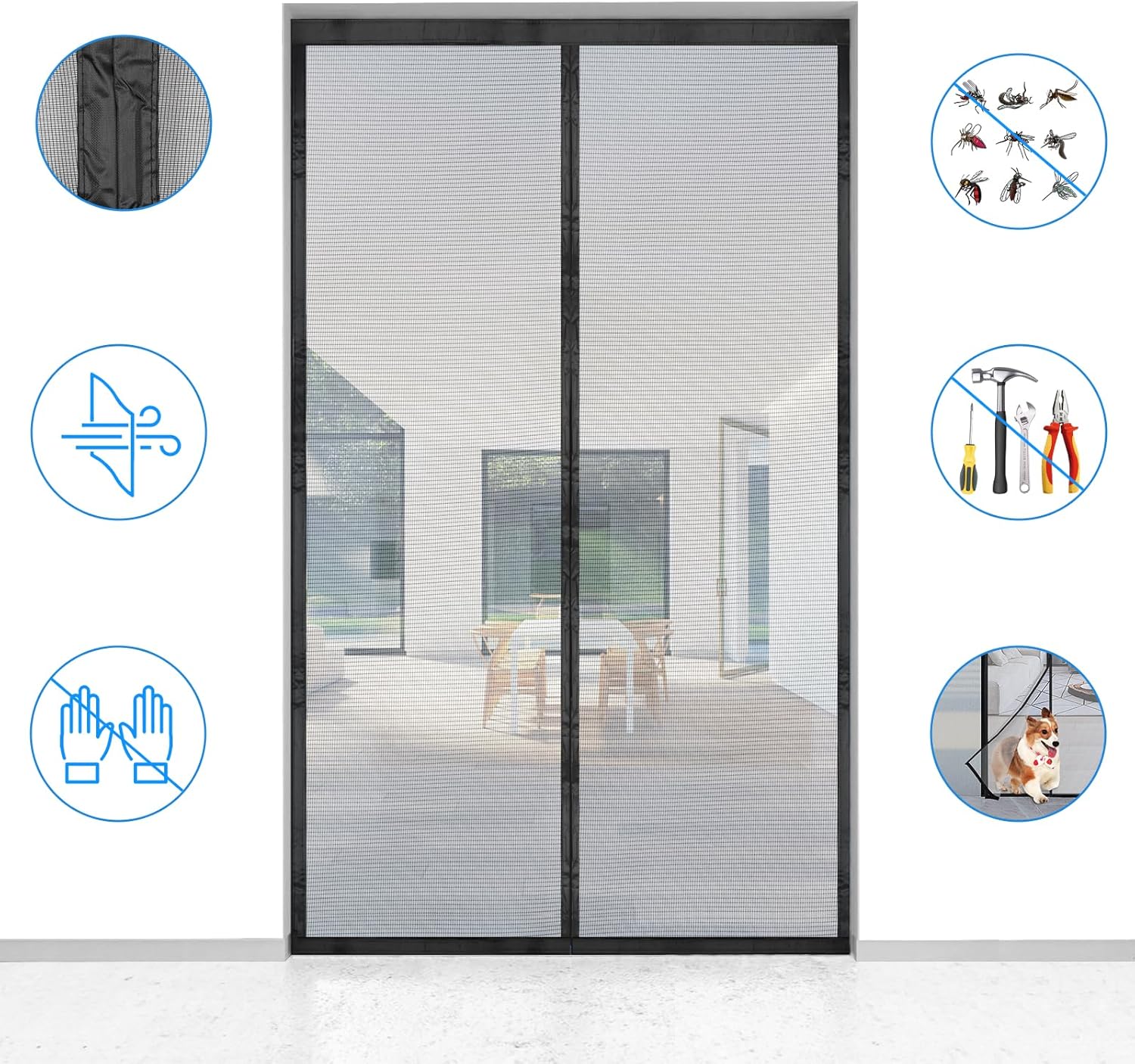 Thumbnail 3 de Zanzariera magnetica per porta e finestra 120 x 220 cm con rete fine nero (chiusura automatica)