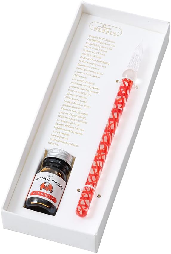 Detalle de エルバン HERBIN hb21731set ガラスペンセット らせんデザイン・グリーン、オリーブグリーンインク10ml付き