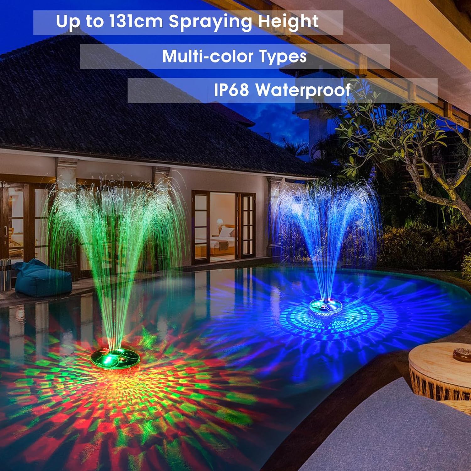 Thumbnail 1 de DeeprBling Schwimmender Springbrunnen mit Lichtshow – Wasserfontäne im Pool mit Anker, 2 Sprühmodi & 7 Lichtmodi, Fernbedienung & IP68