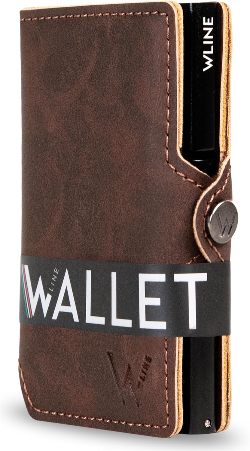 Detalle de WLine Porta Carte di Credito Slim RFID in Pelle PU – Portafoglio Uomo/Donna con Case in Alluminio e Chiusura a Bottone