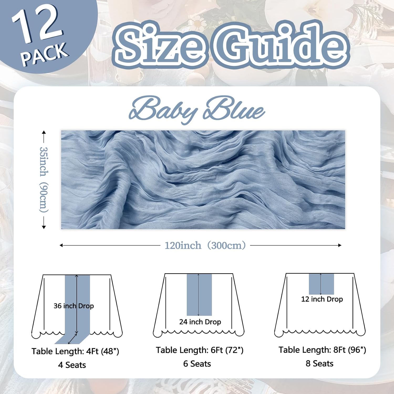 Thumbnail 1 de 12 Pack Dusty Blue Table Runner 35 x 120 Inch