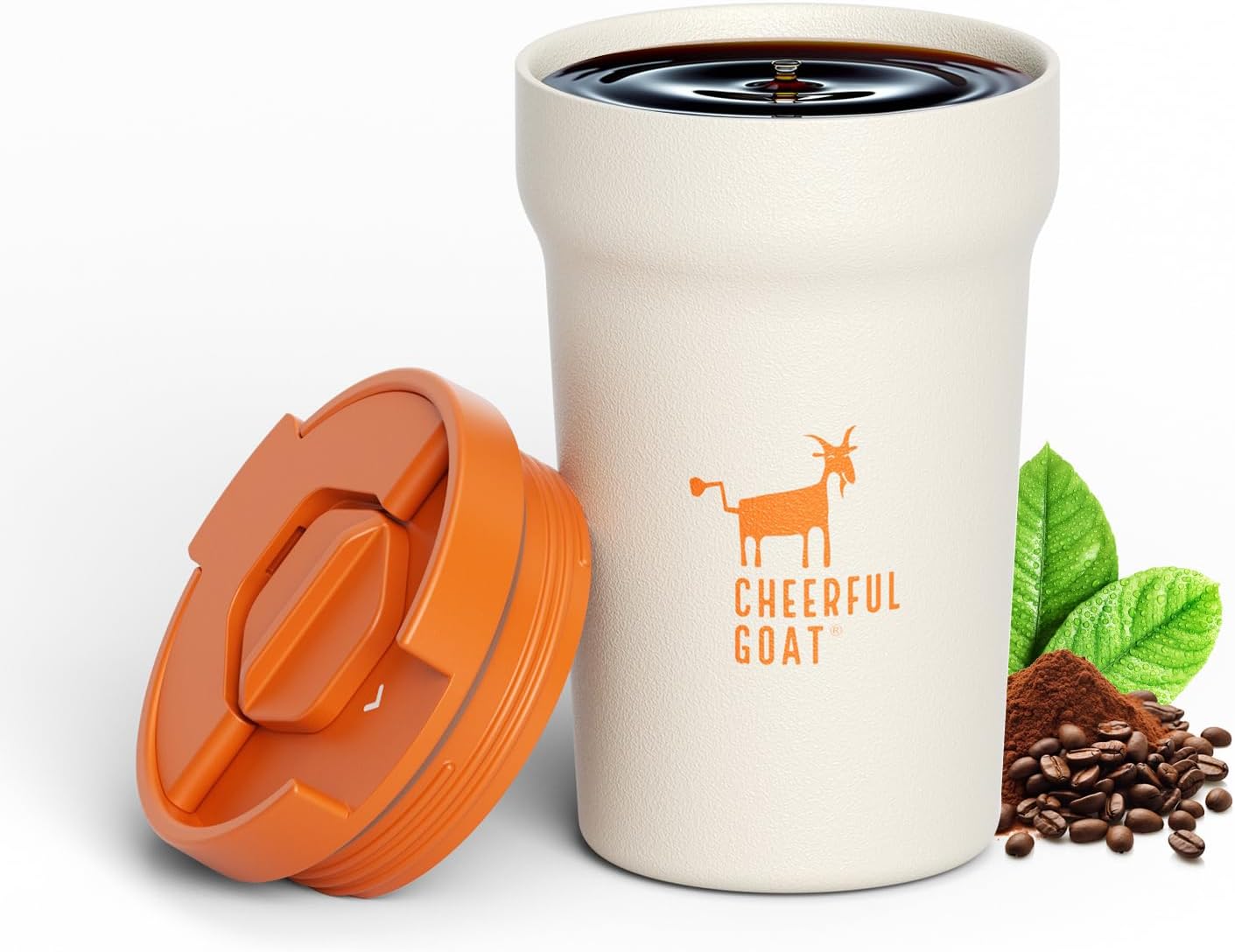 Detalle de CHEERFUL GOAT CFG Travel Cup Ceramic-Lined 12 oz Travel Mug, White