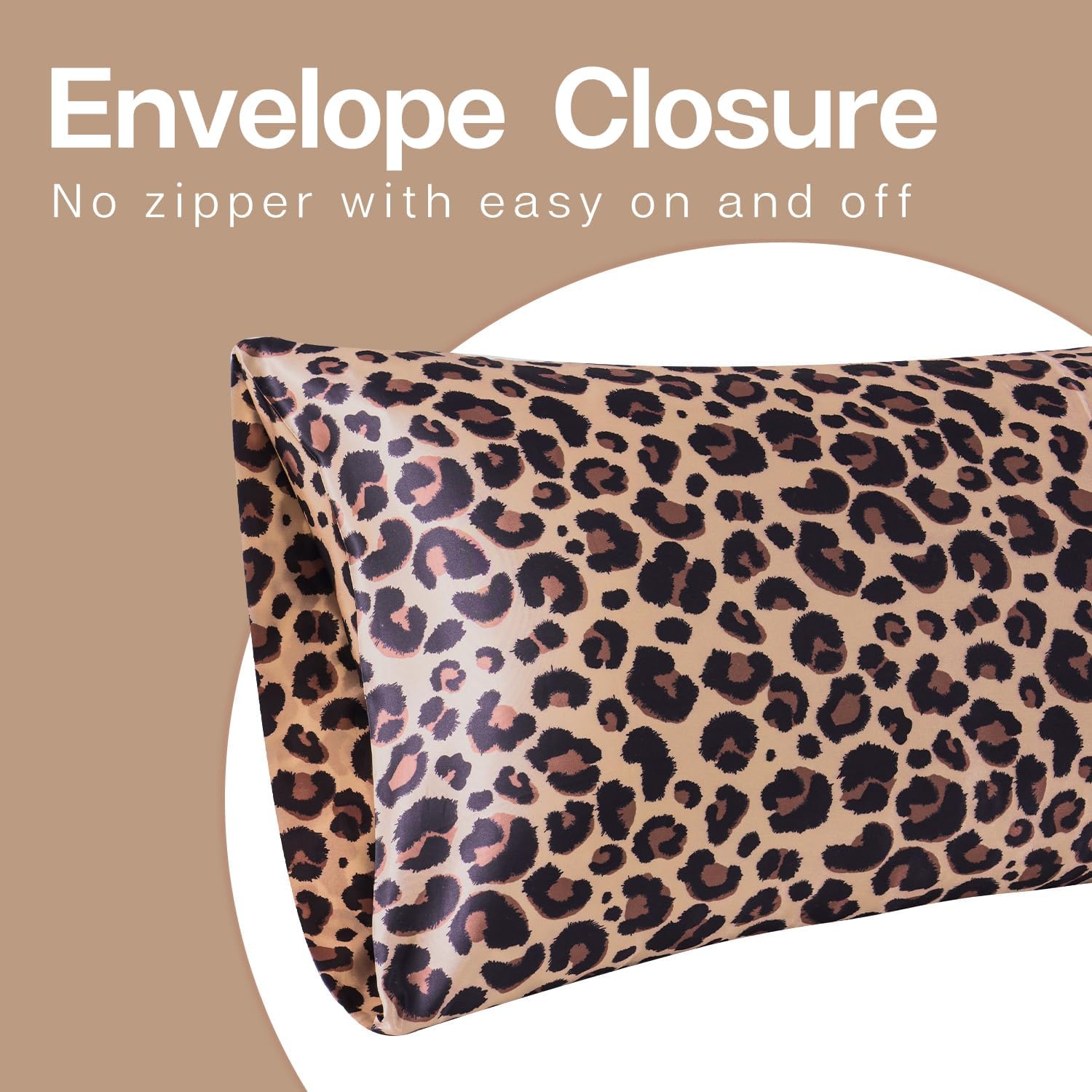 Detalle 1 de MR&HM Queen Satin Pillowcases, 2-Pack, Brown Leopard, Envelope Closure