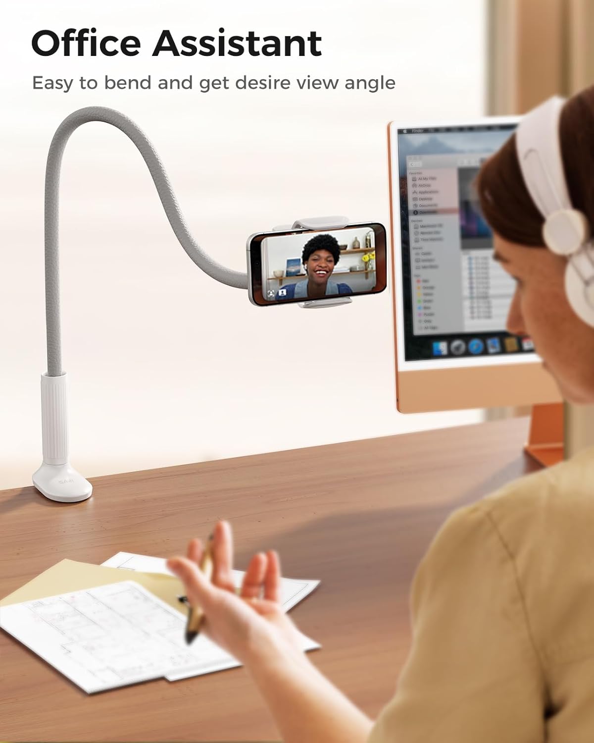 Thumbnail 6 de SAIJI Gooseneck Phone Stand for Bed (Grey) — 98cm Long-Arm Clip Clamp Holder for 4–7" Phones & Switch