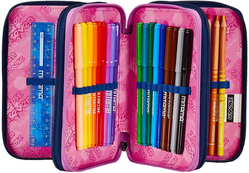 Detalle de Seven Astuccio Scuola 3 Zip Rosa Fantasia a Cuori – Glamheart Girl