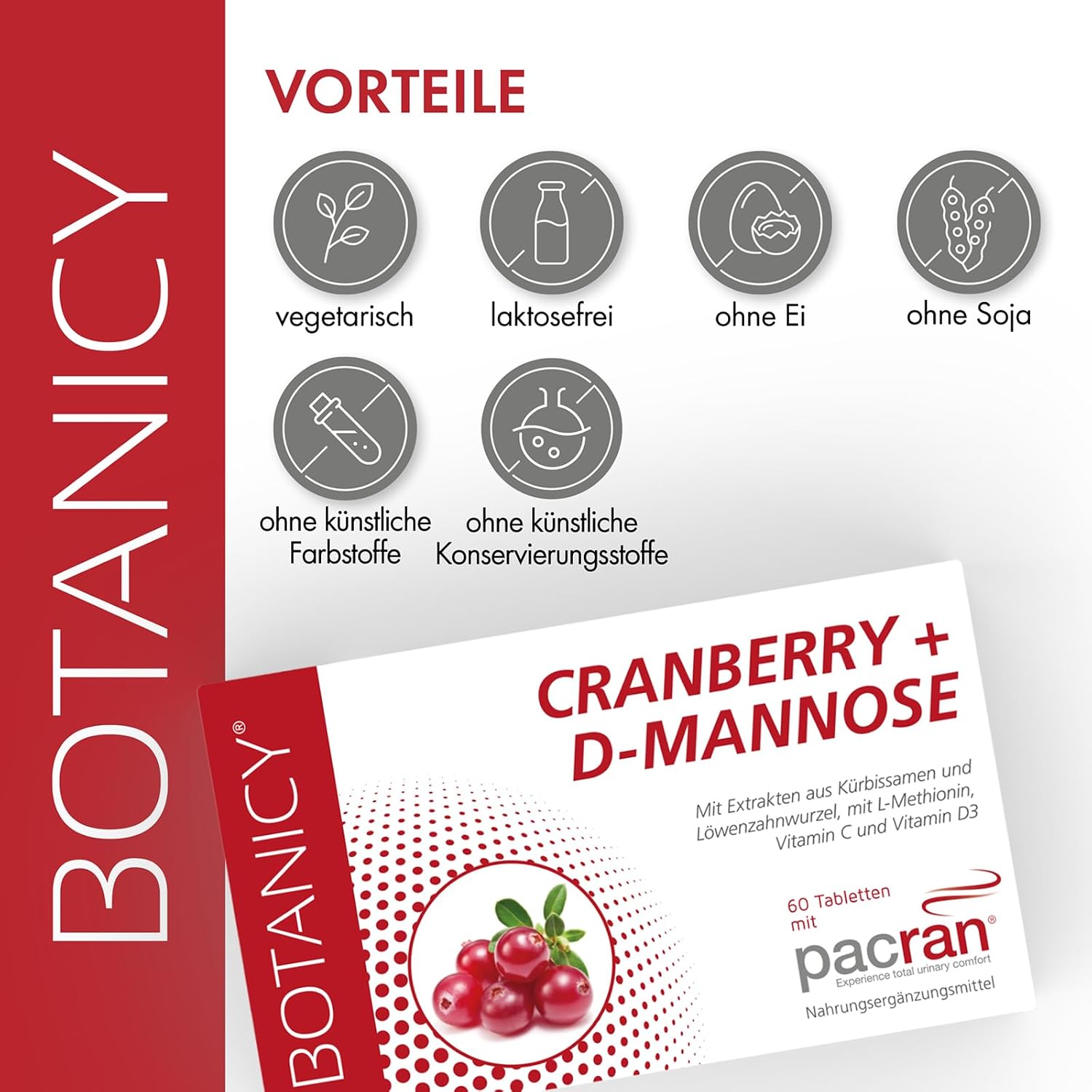 Detalle 2 de BOTANICY Cranberry + D‑Mannose 60 Tabletten