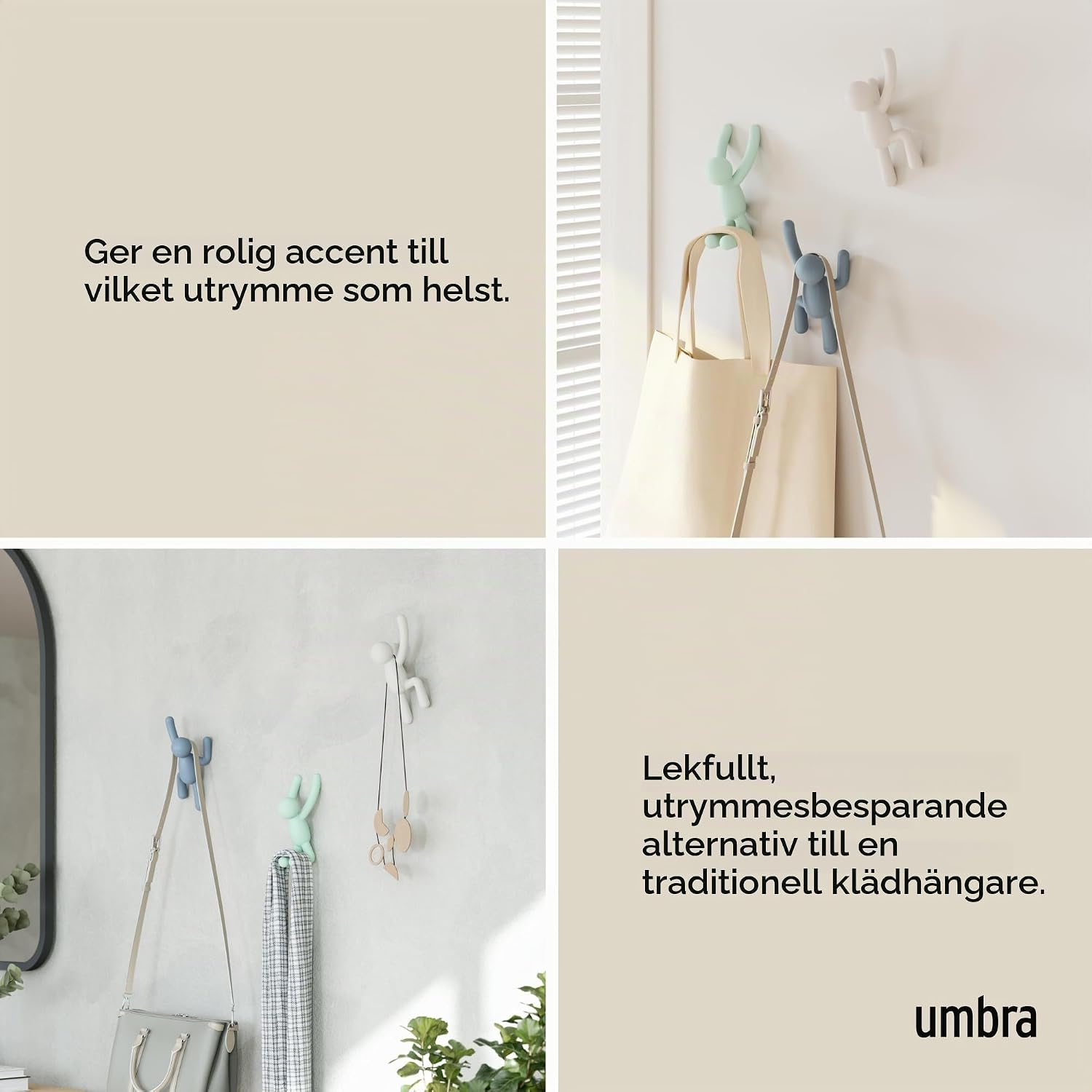 Detalle 2 de Umbra Buddy väggkrokar, set med 3 i ABS för kläder och väskor