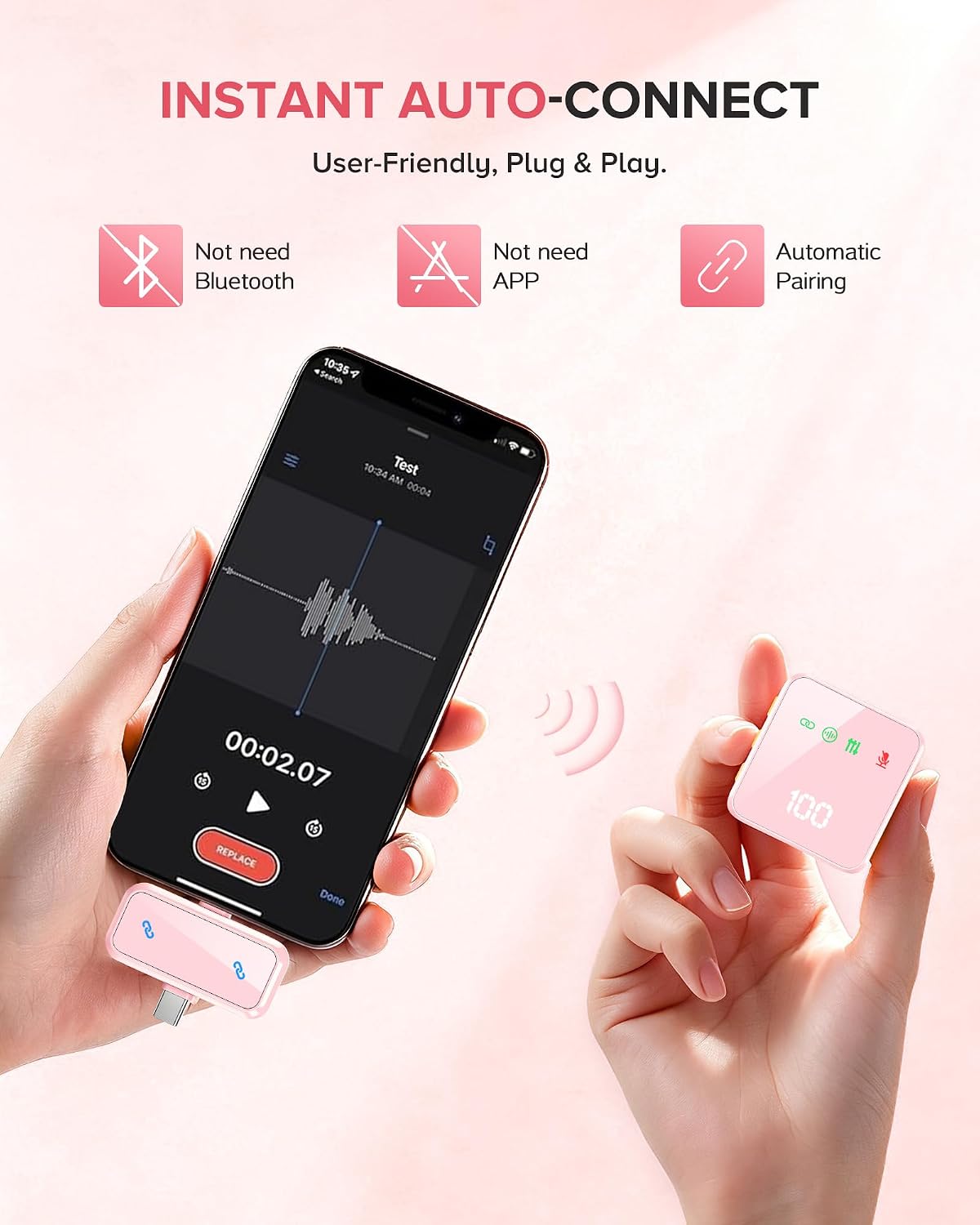 Detalle 2 de Ominoral H41-1Pack Wireless Lavalier Microphone, Pink, 60H Case