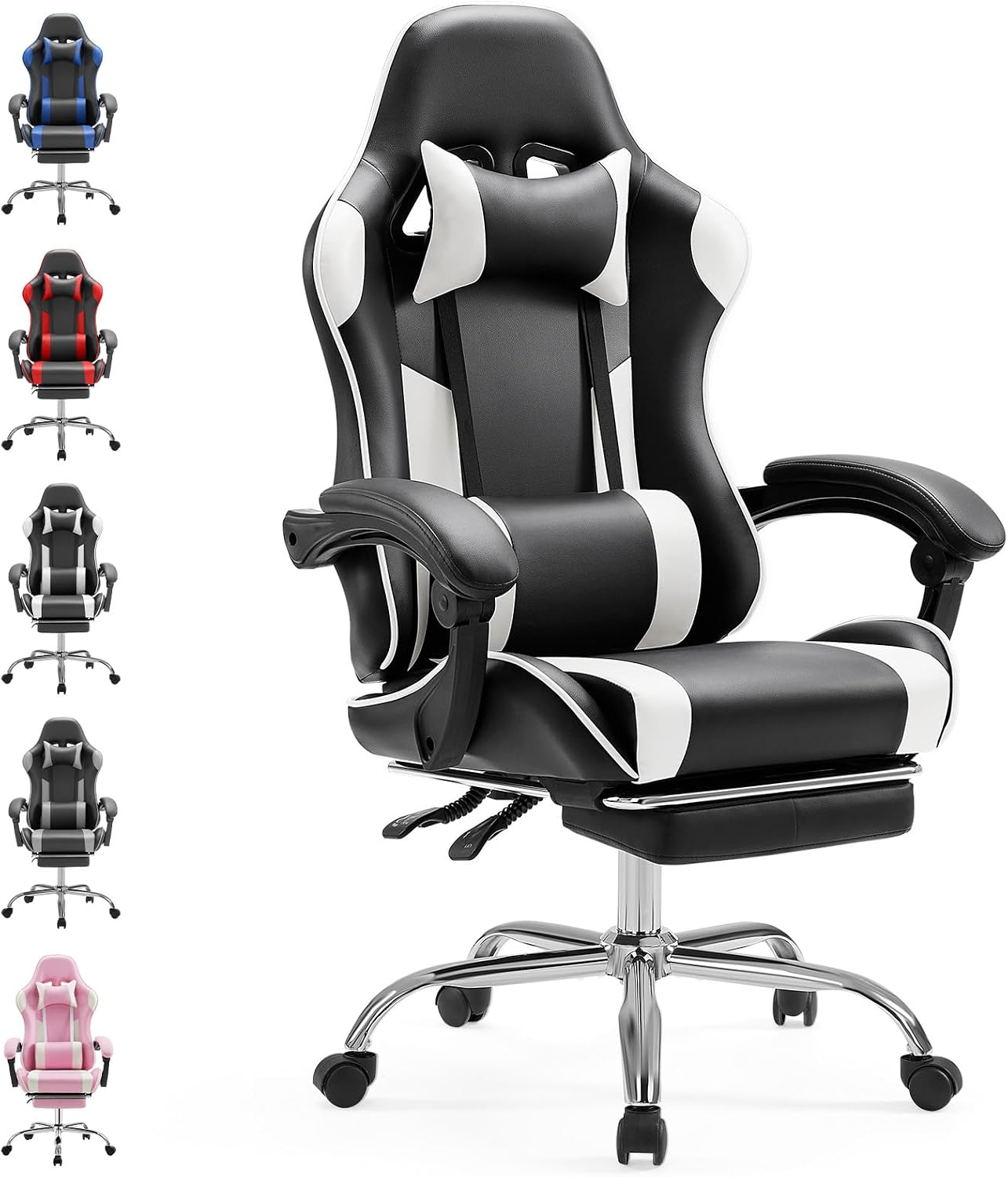 Detalle de Sweetcrispy Gaming Stuhl – Ergonomischer Bürostuhl mit Fußstütze und verstellbarer Rückenlehne (90–150°)
