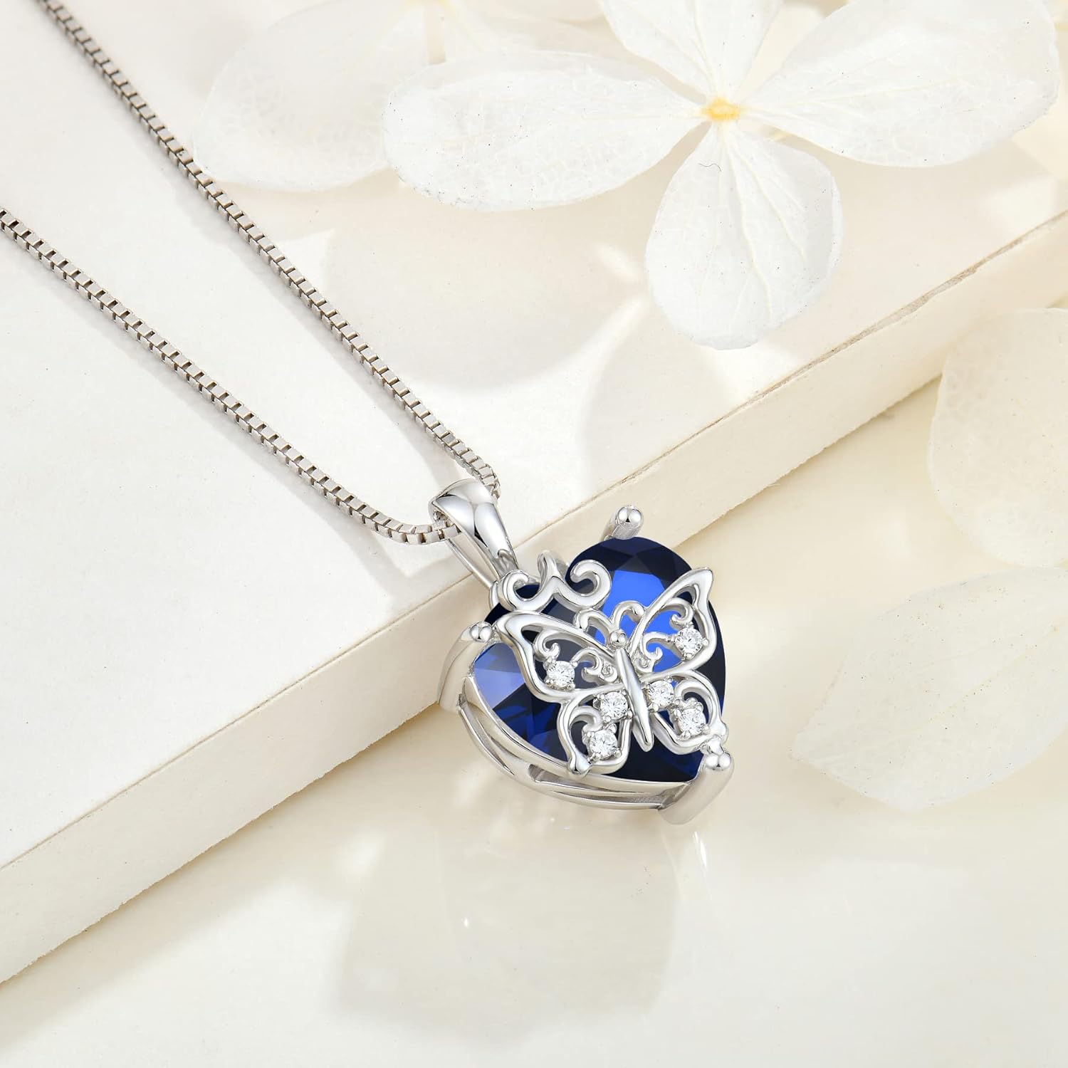 Thumbnail 3 de FJ Herz Schmetterling Kette aus 925 Sterling Silber mit Geburtsstein & Anhänger