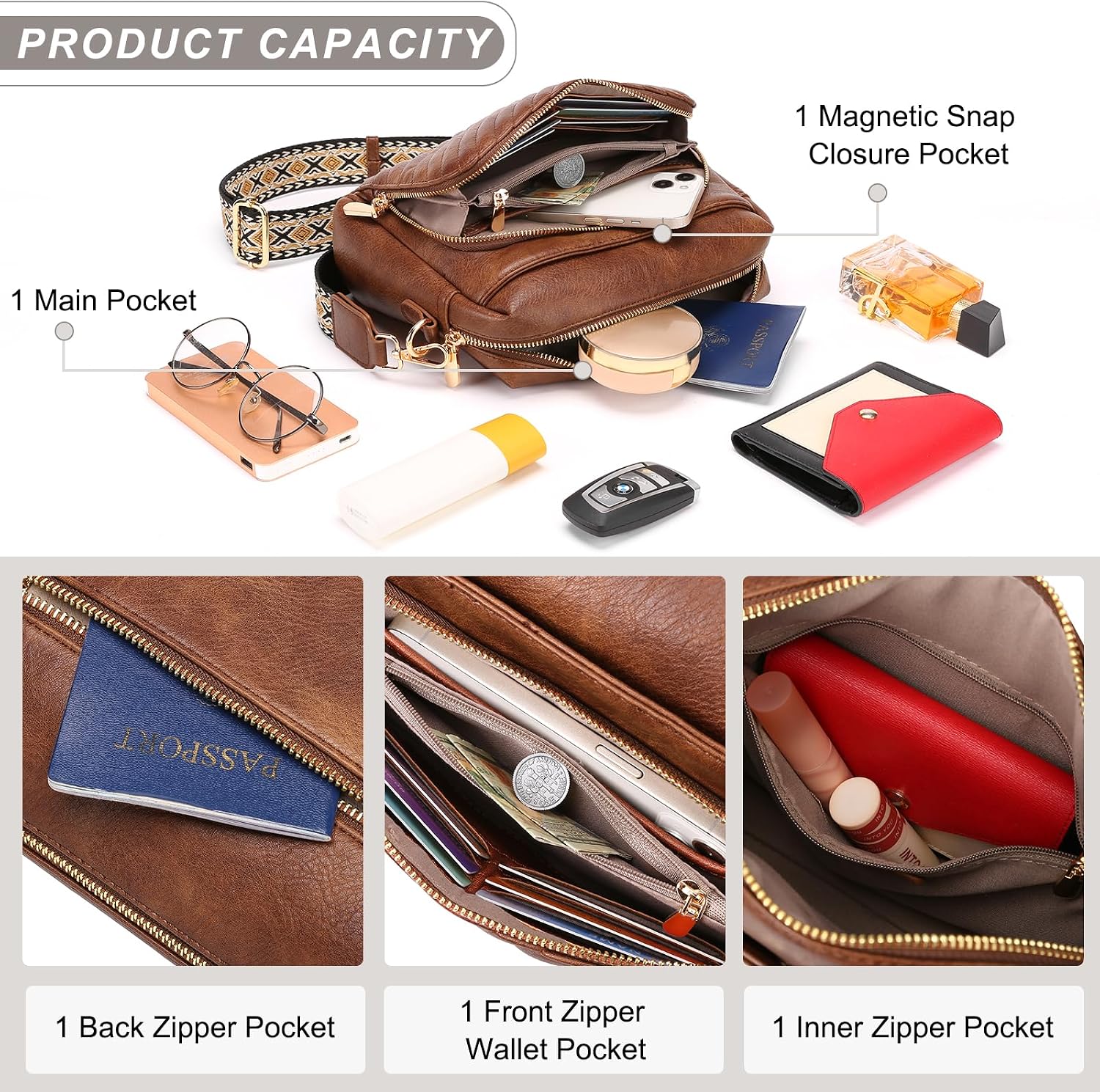 Detalle de GAEKEAO Vegan Leather Crossbody Bag with RFID Wallet Pocket – Small Shoulder Bag for Women