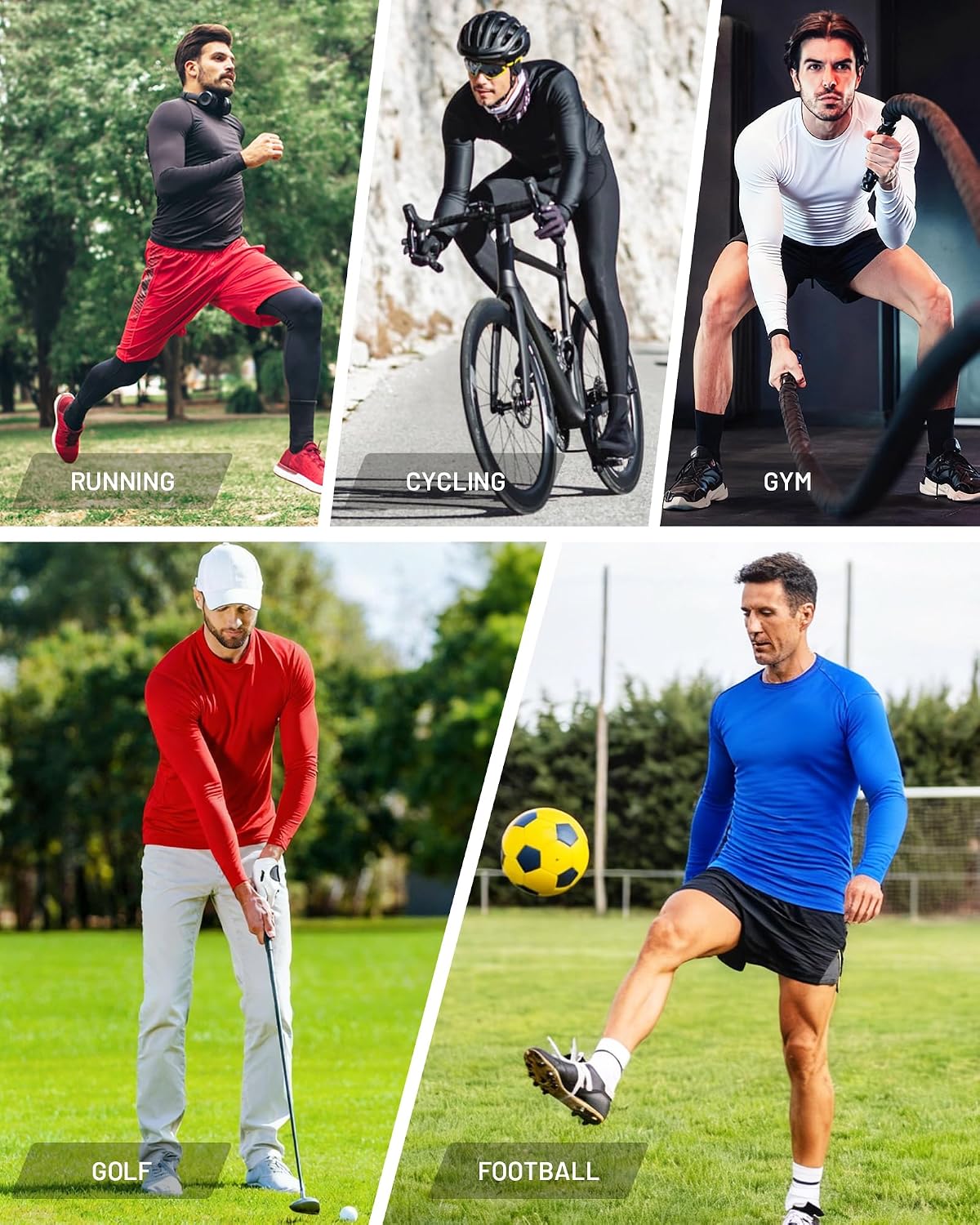 Detalle 2 de Runhit Men's Compression Base Layer Long Sleeve Top with UPF 50+ and Quick Dry