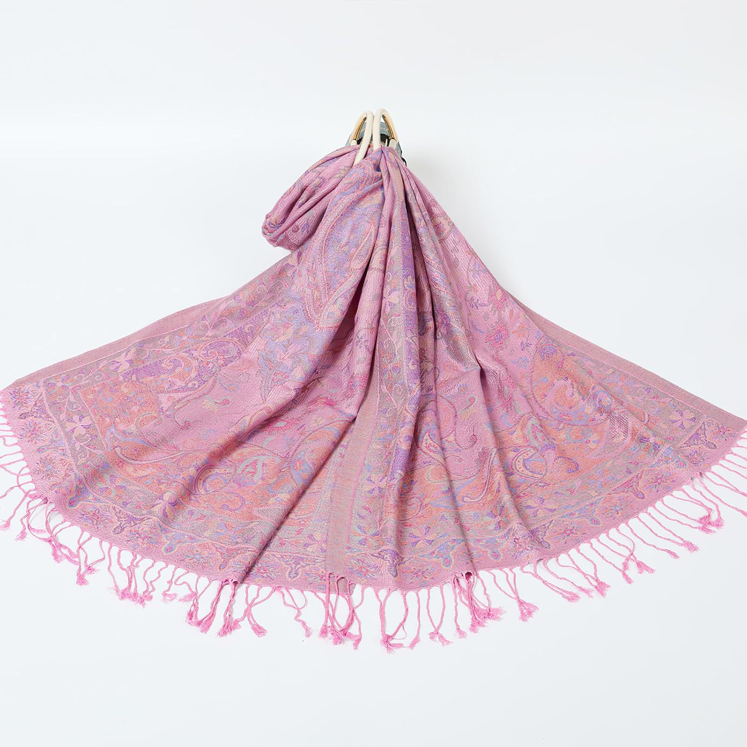 Thumbnail 6 de Paisley Pashmina Rave Shawl Scarf for Women, Reversible Ethnic Jacquard Wrap