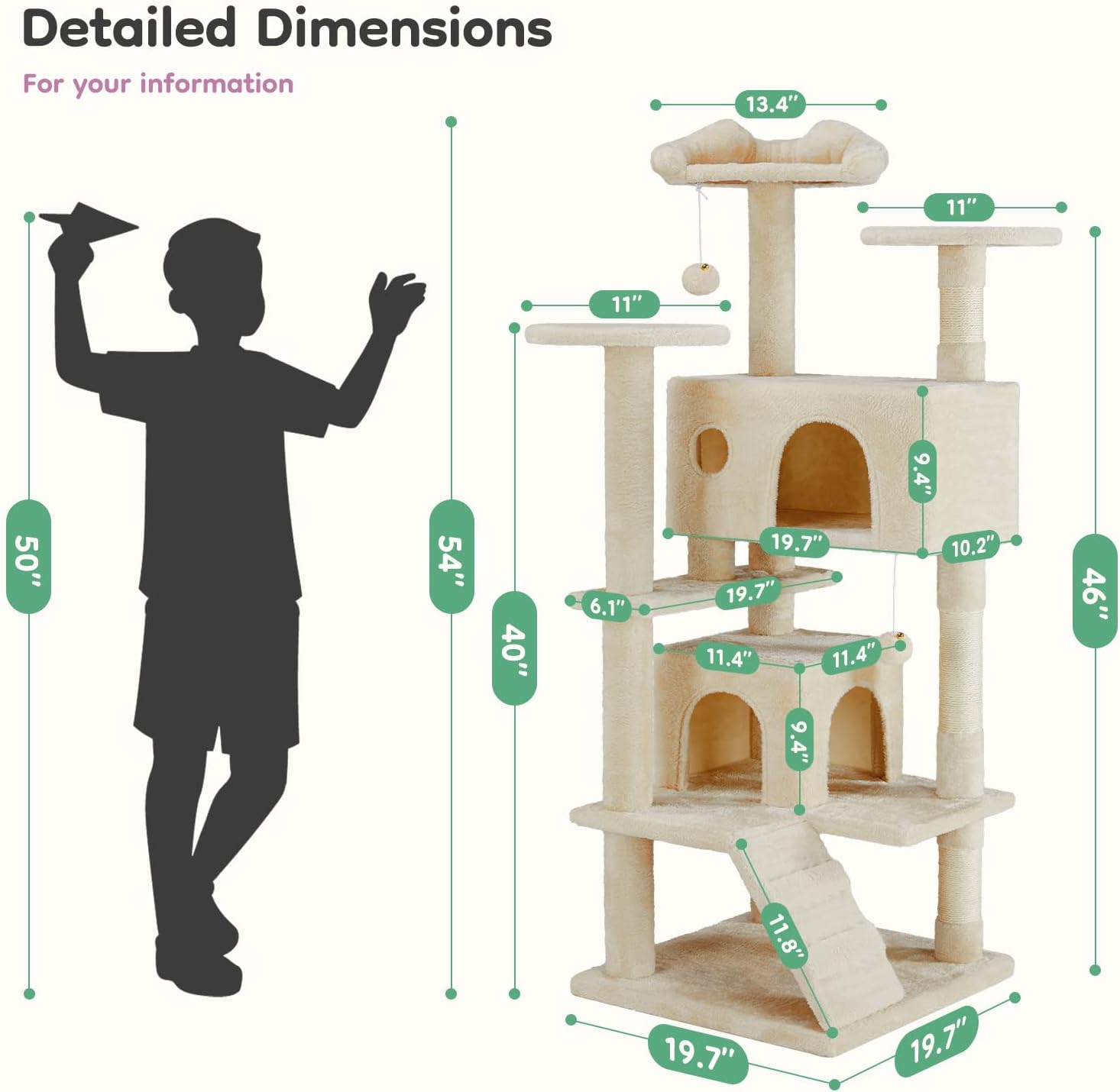 Thumbnail 6 de DUMOS Cat Tree Tower, 54 Inch