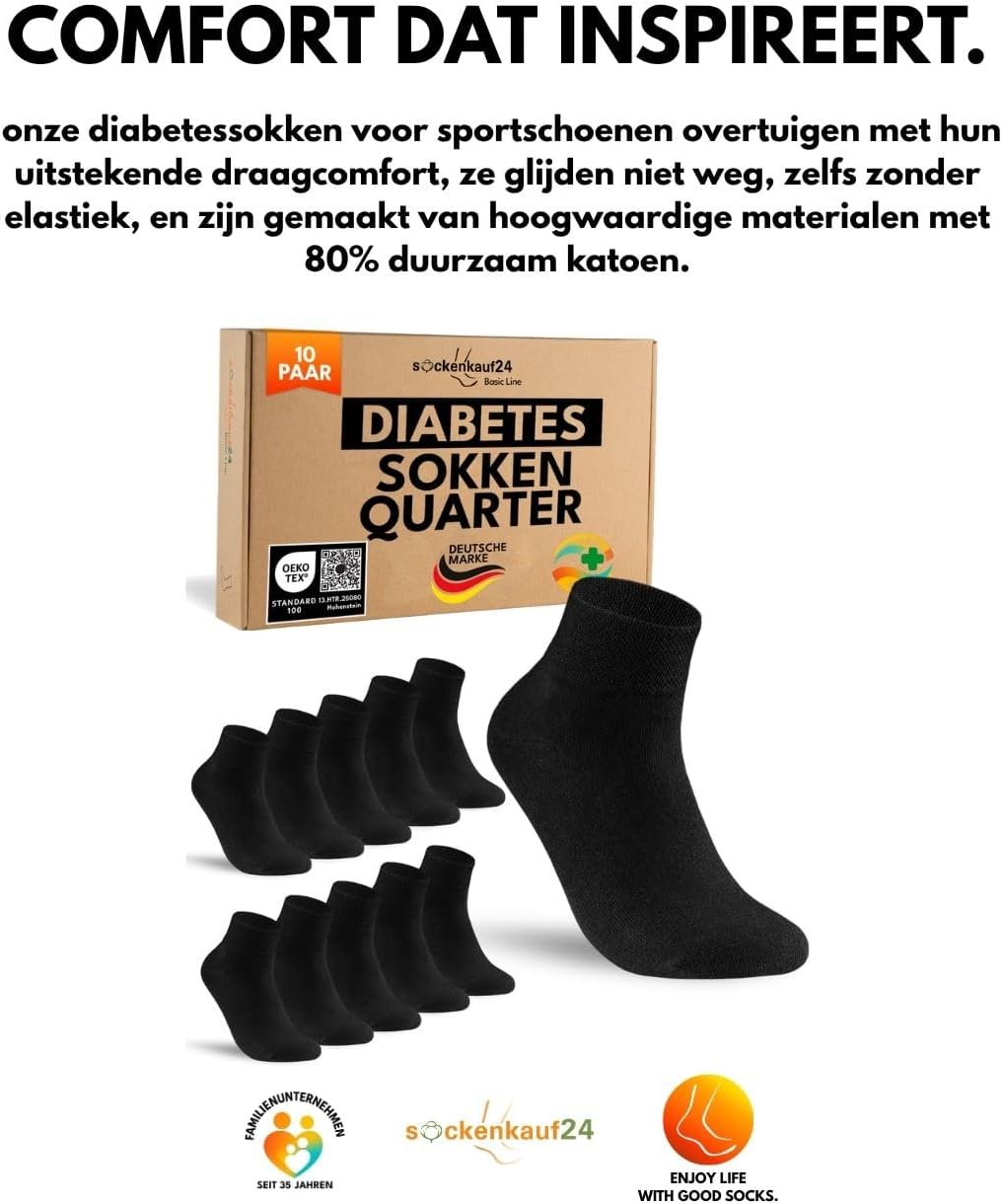 Detalle 2 de sockenkauf24 diabetessokken, 10 paar quarter katoen zonder naad