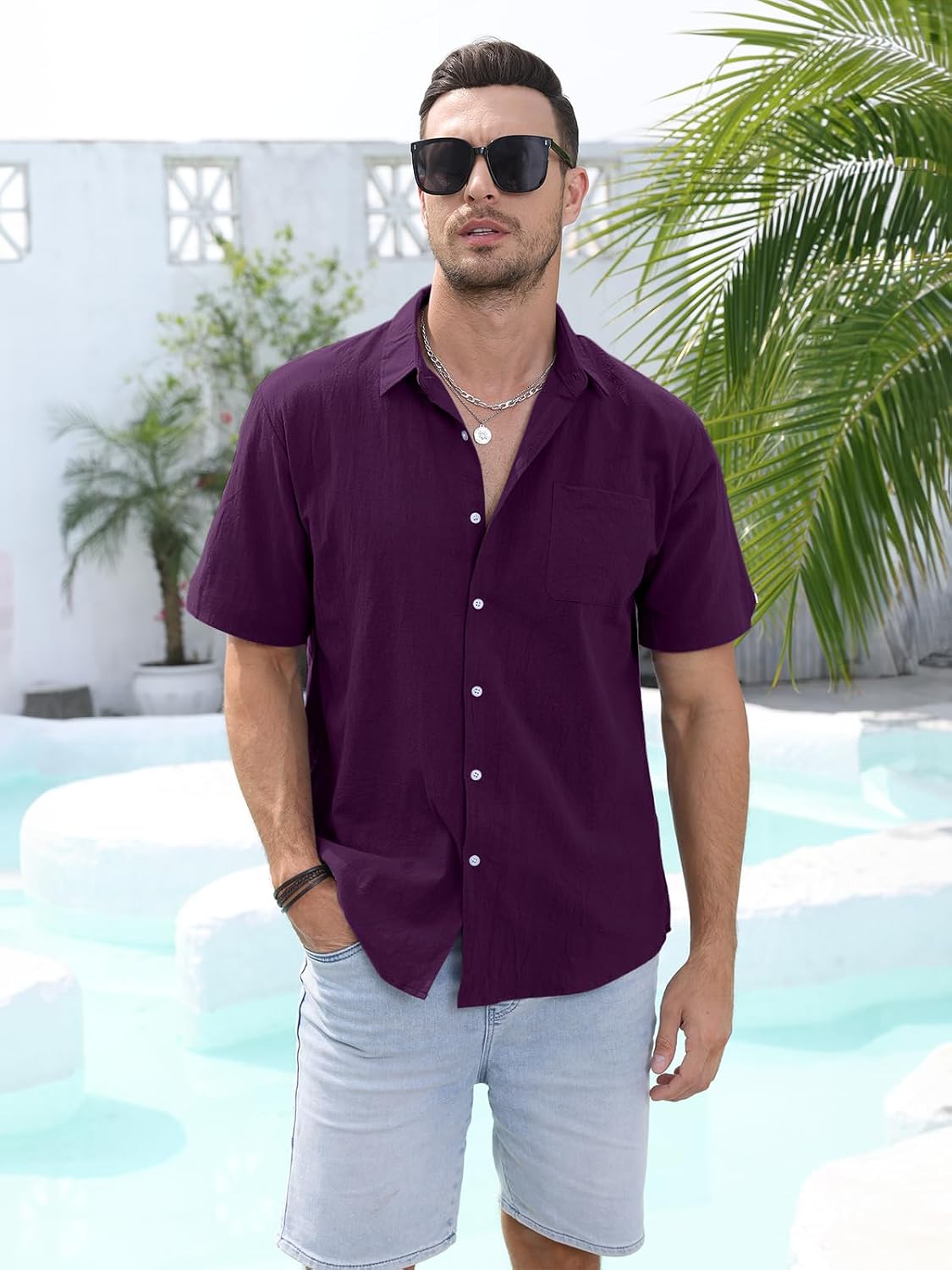 Thumbnail 1 de Rodawu Mens Linen Cotton Short-Sleeve Shirt