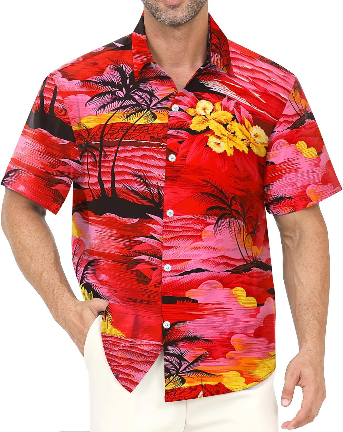 Detalle de Gavliuu Hawaiihemd Männer Blumen – Freizeit-Strandhemd mit Brusttasche, Regular Fit