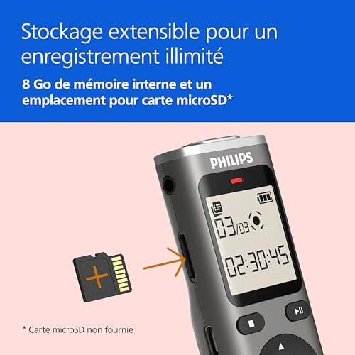 Thumbnail 6 de Philips DVT1170 VoiceTracer : Enregistreur audio 8 Go avec micro SD, son clair et enregistrement mains libres