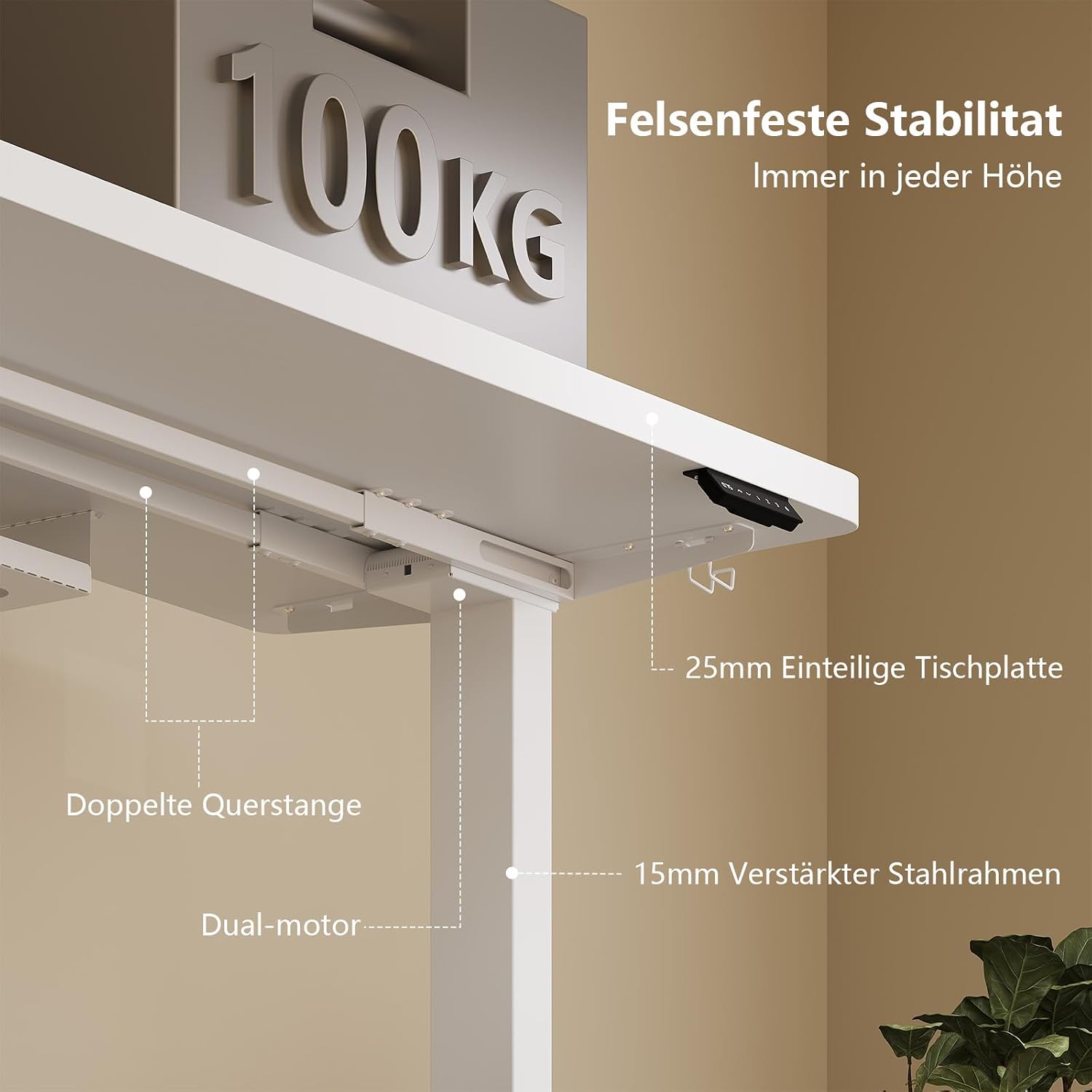 Thumbnail 5 de TRIUMPHKEY höhenverstellbarer Schreibtisch 160x80 cm elektrisch (Dualmotor, Touchscreen, USB‑A) – weiß