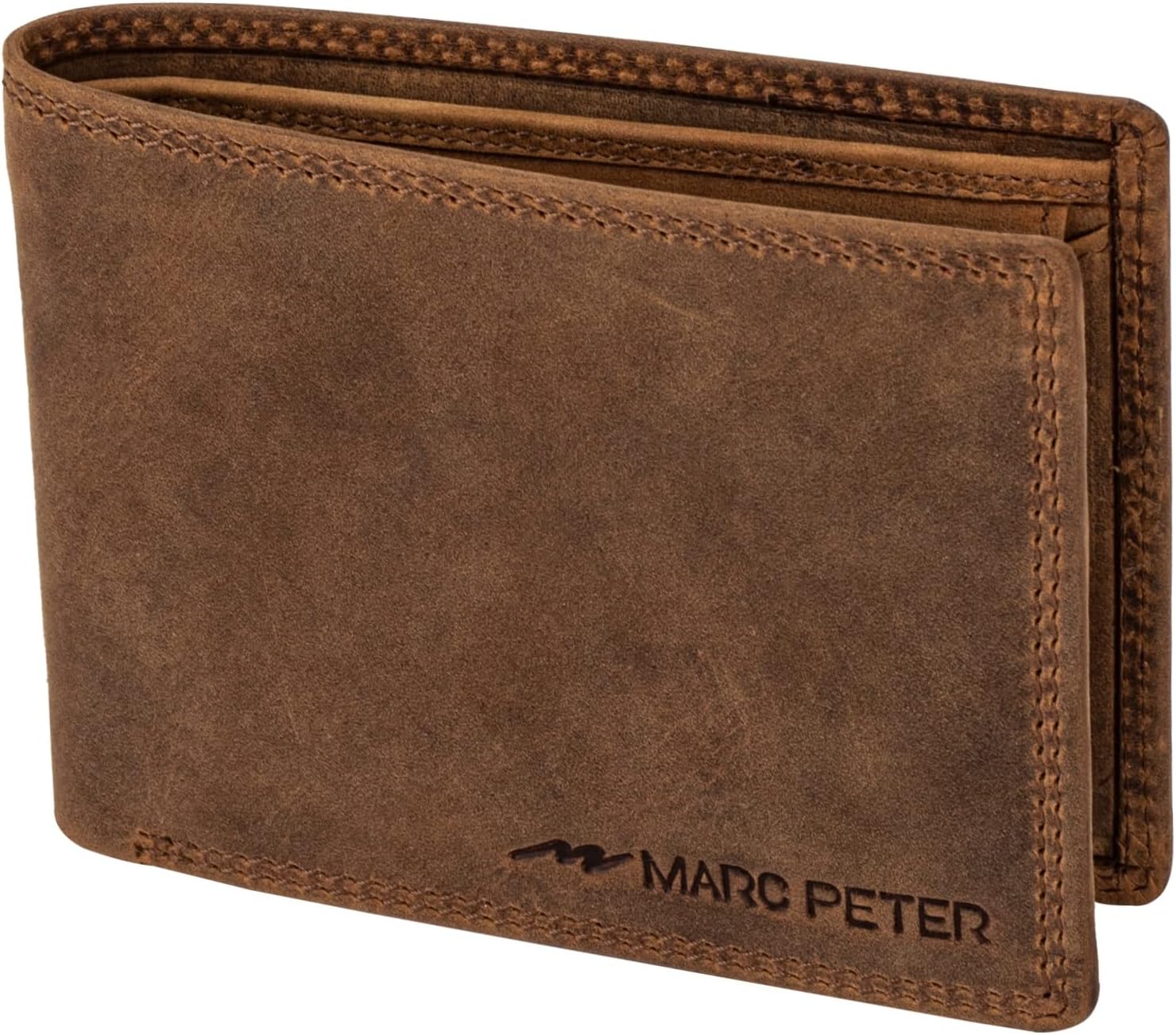 Detalle de Marc Peter® Echt-Leder Geldbörse Hanover – RFID-Schutz, 10 Fächer, Vintage Braun