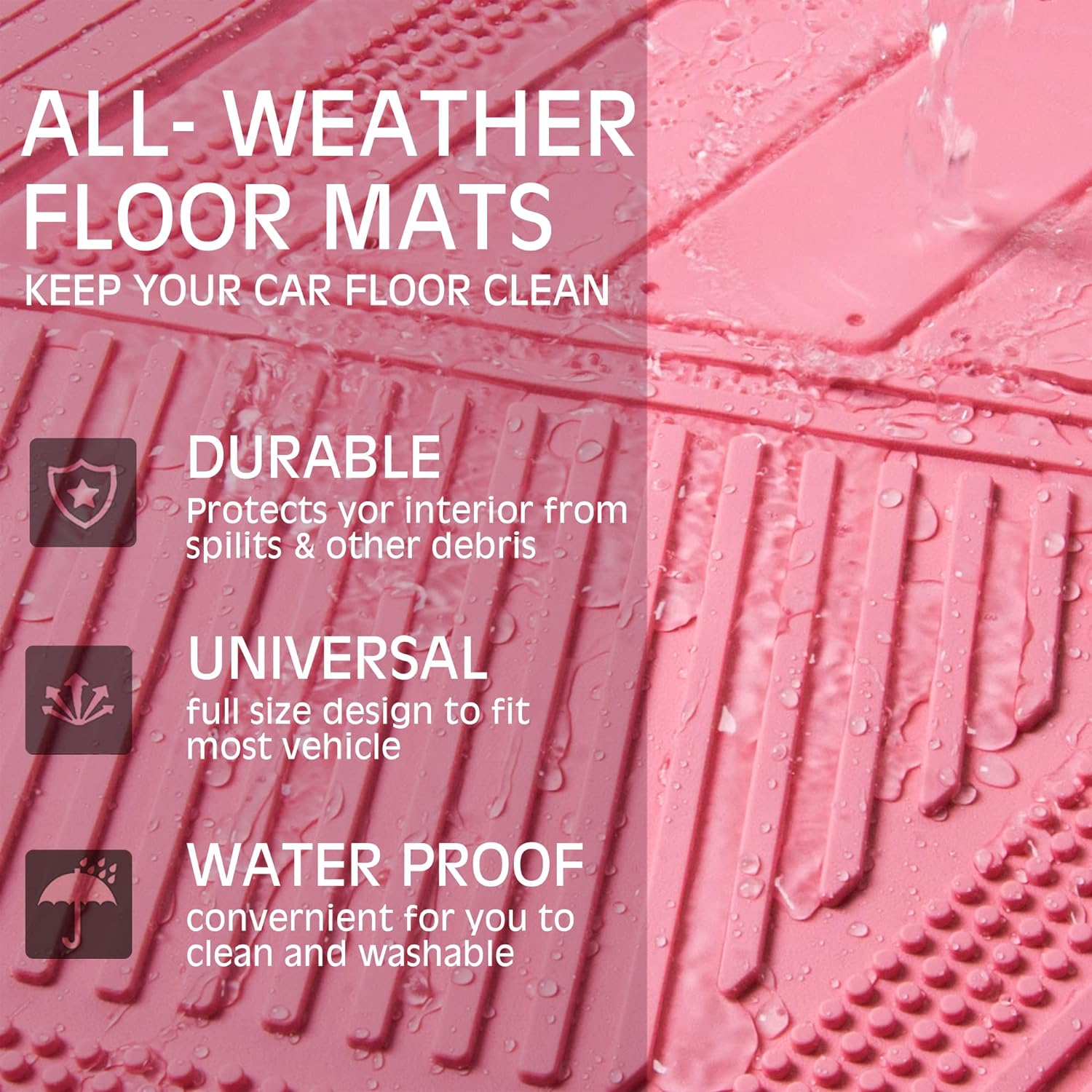 Thumbnail 6 de CAR PASS Heavy Duty Rubber Floor Mats - Pink