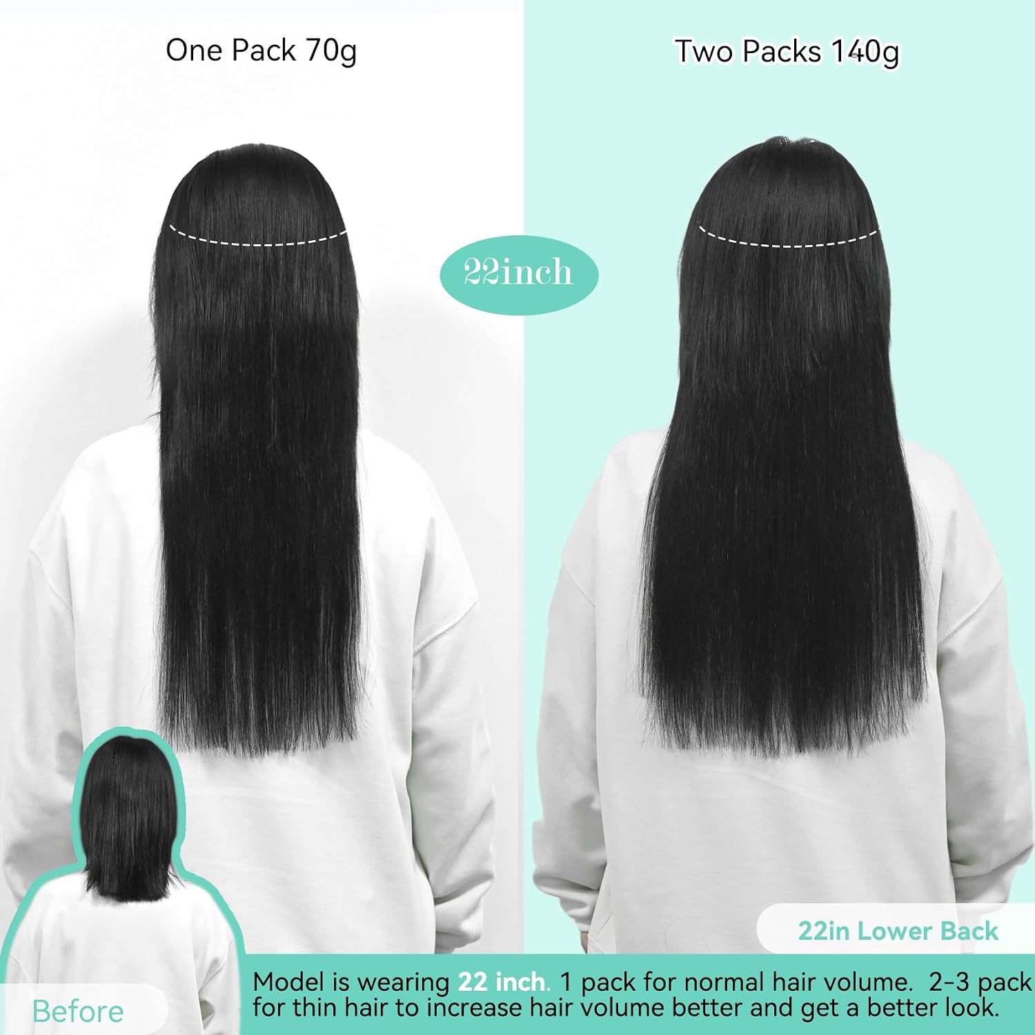 Thumbnail 4 de Ukira Ash Blonde Hair Extensions Real Human Hair, 22 Inch Clip-In 7-Pc Set