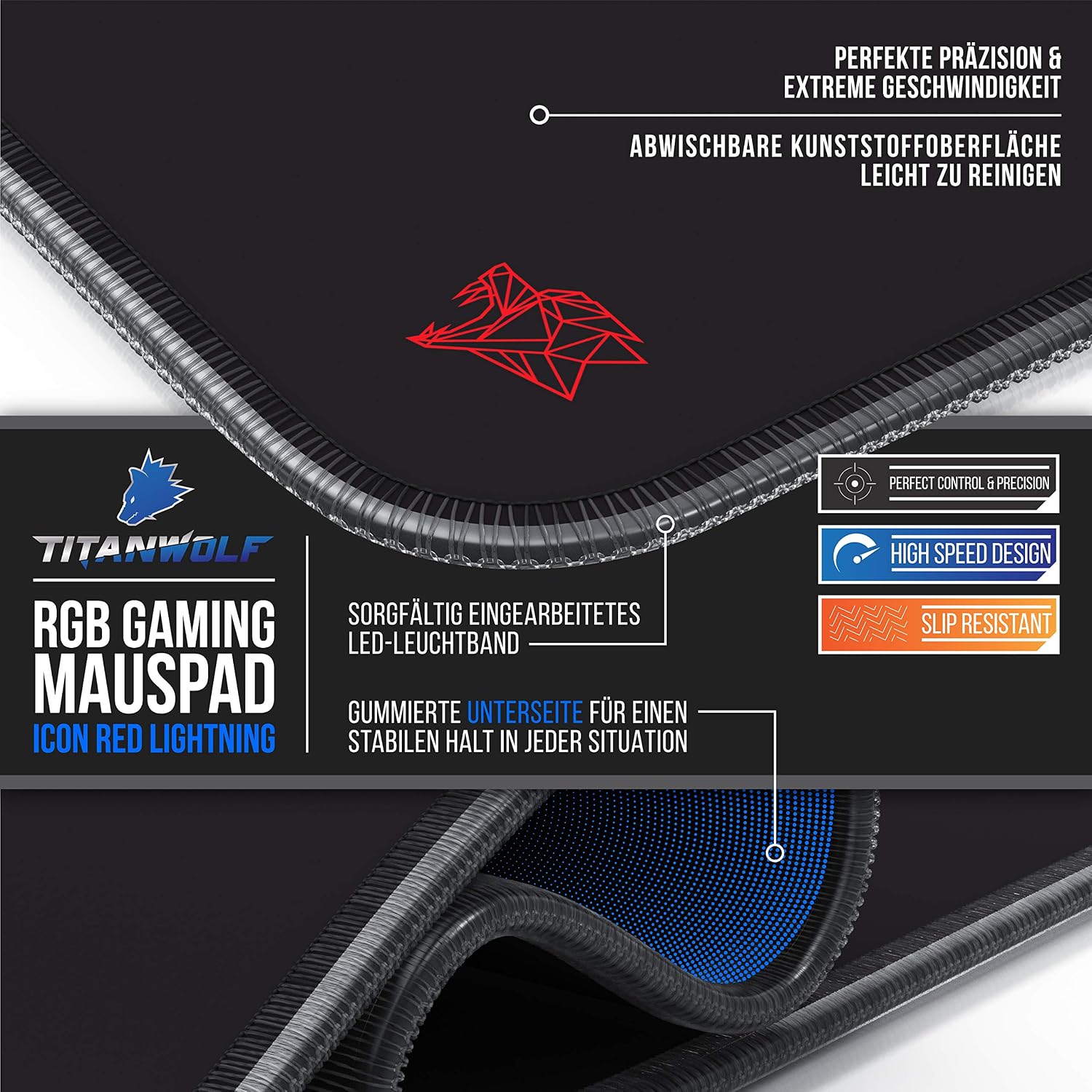 Detalle de Titanwolf RGB Gaming Mauspad 800x300 mm