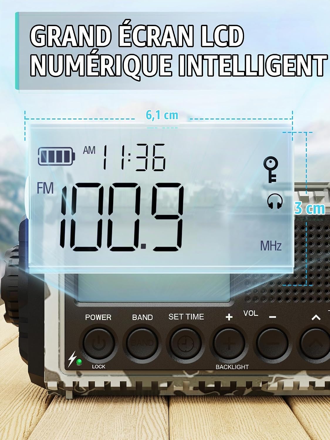 Detalle 2 de ROCAM 1009UItra zwengelradio met 12.000 mAh, AM/FM/SW en noodverlichting