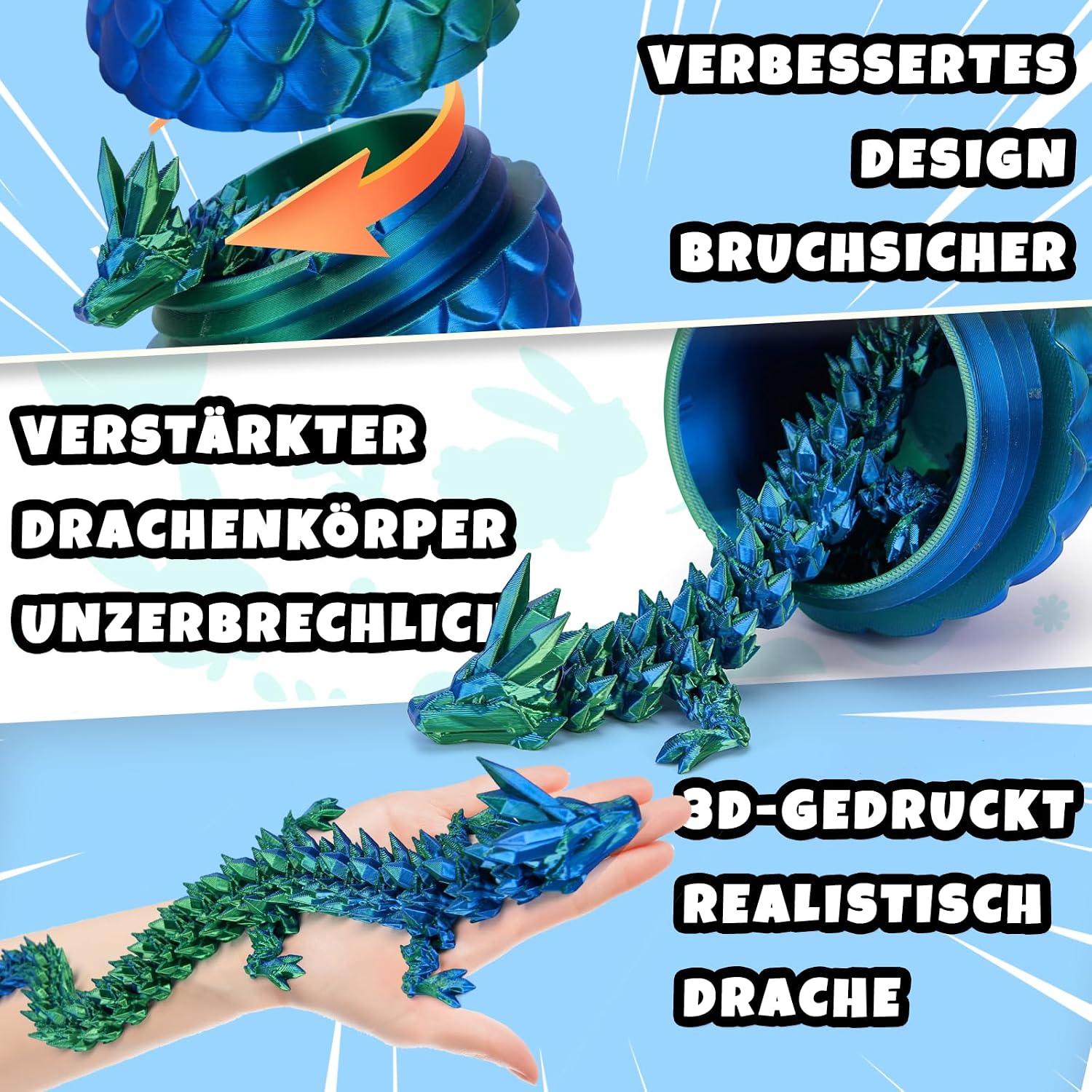 Thumbnail 3 de 3D Drache (29 cm) – Bruchsicheres Drachenei mit Upgrade-Gelenken, Laser-Grün, umweltfreundliches Material