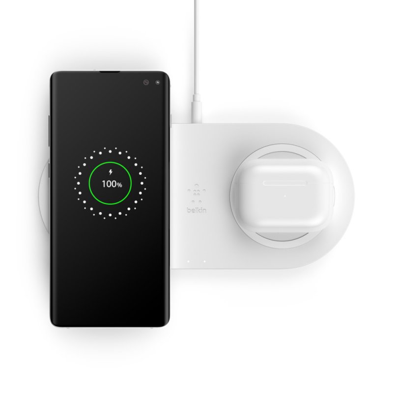 Thumbnail 1 de Belkin BoostCharge Base de Carga Dual Inalámbrica Blanca: carga dos dispositivos a la vez, con seguridad y comodidad