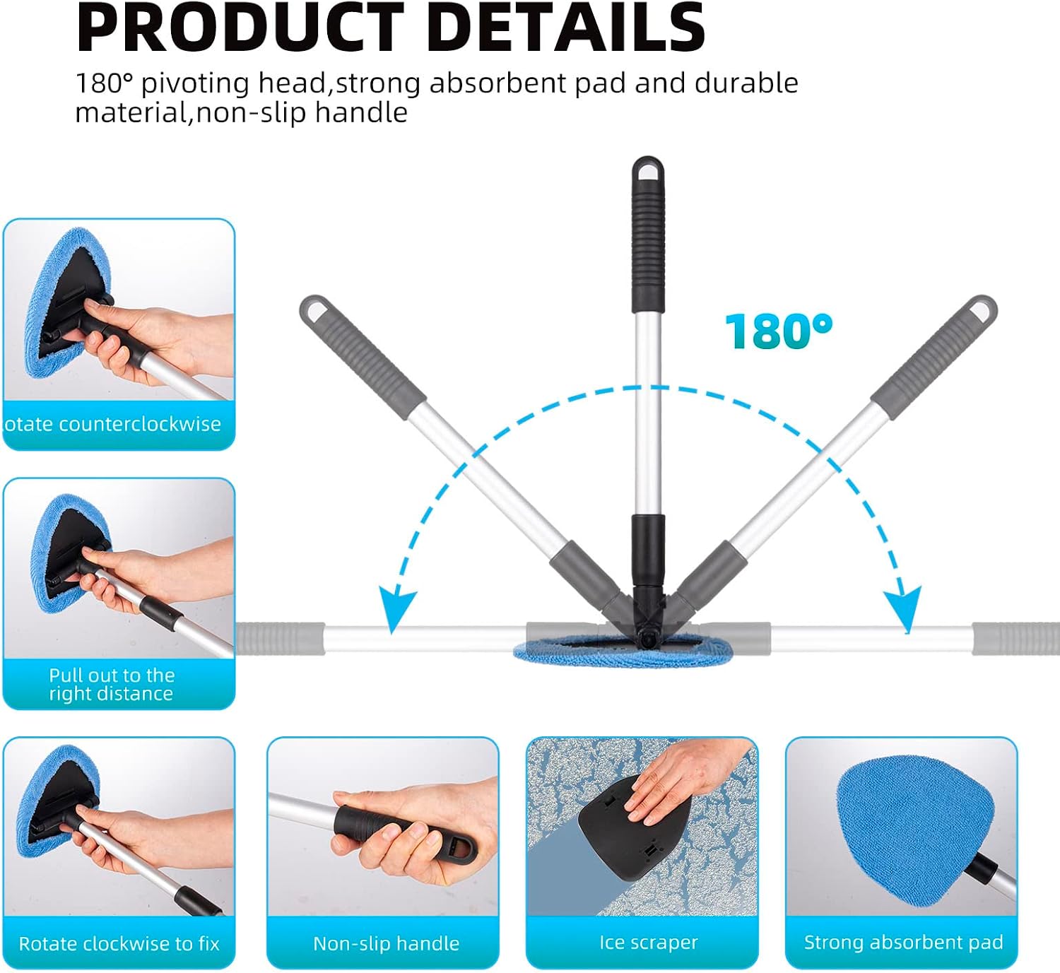 Detalle de deuvuo Upgraded Car Windscreen Cleaner — Inside Set (9 Pcs) with 6 Reusable Microfiber Pads