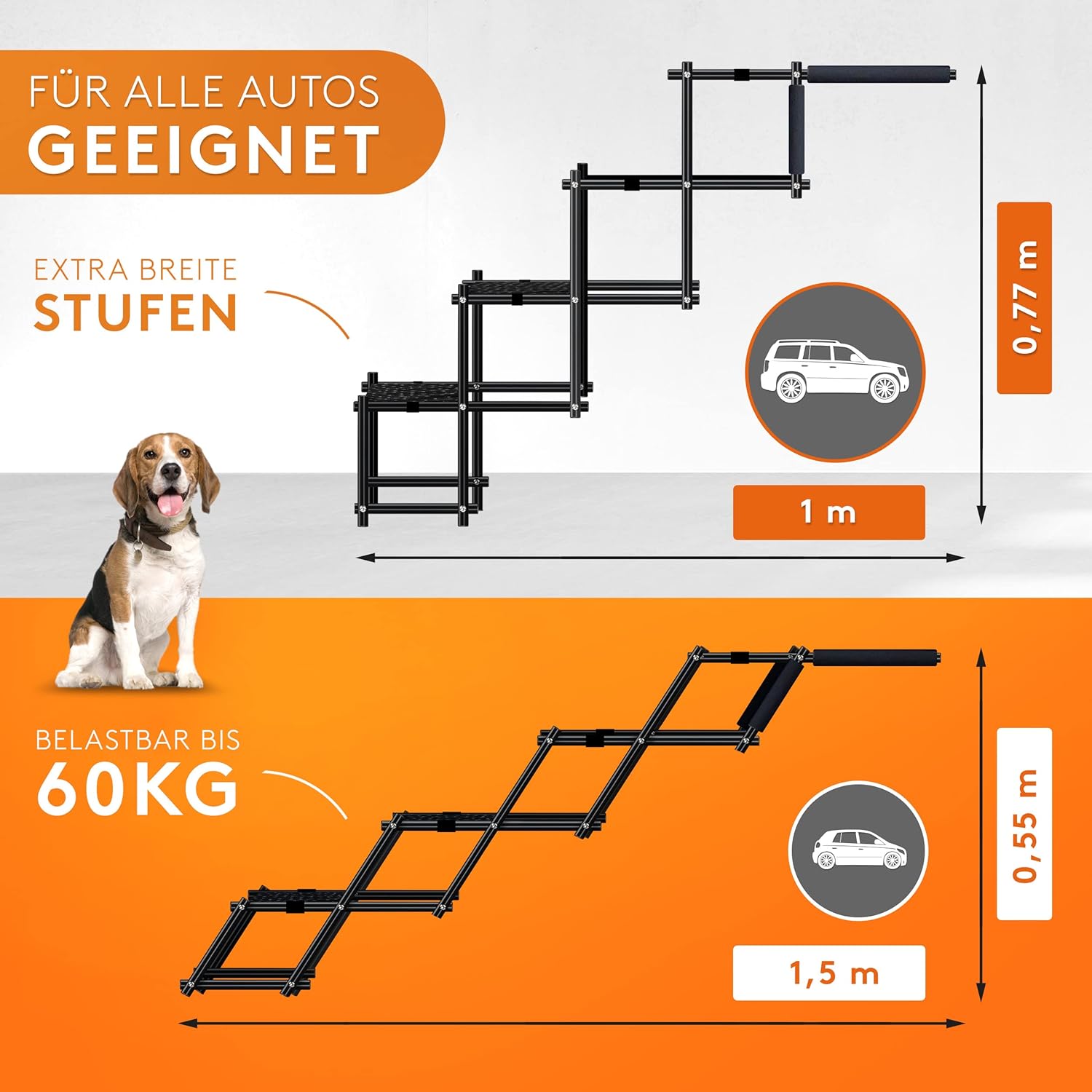 Detalle 2 de Napfino Scala per cani fino a 60 kg – scala per auto pieghevole con borsa, anti-slip e imbottiture