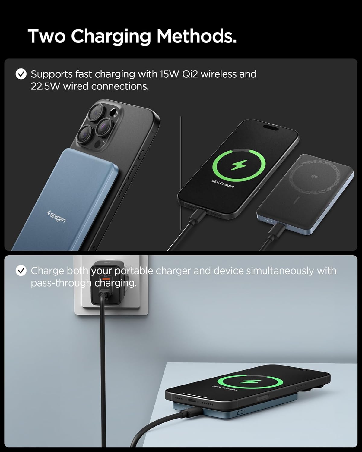 Thumbnail 5 de Spigen Essential Qi2 Batterie Externe sans-fil 5 000 mAh 22,5 W (MagSafe) – Bleu