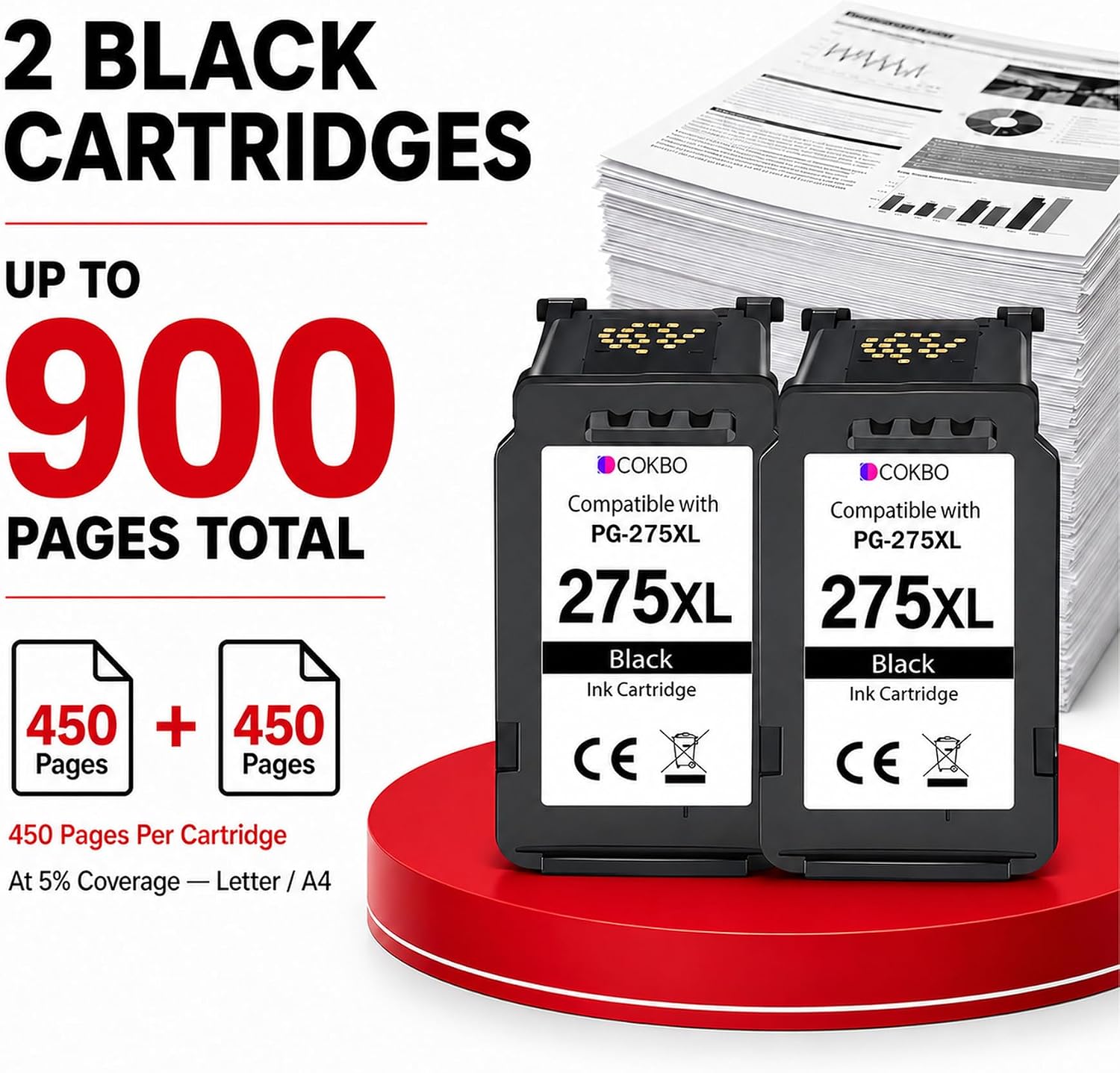Detalle de PG-275XL-Compatible Black Ink Cartridges, 2-Pack