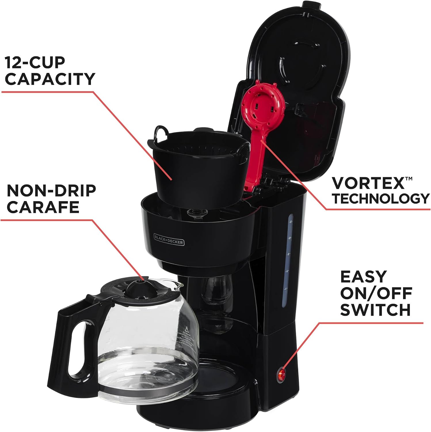 Detalle 2 de BLACK+DECKER 12-Cup Coffee Maker with Vortex Technology and Sneak-A-Cup