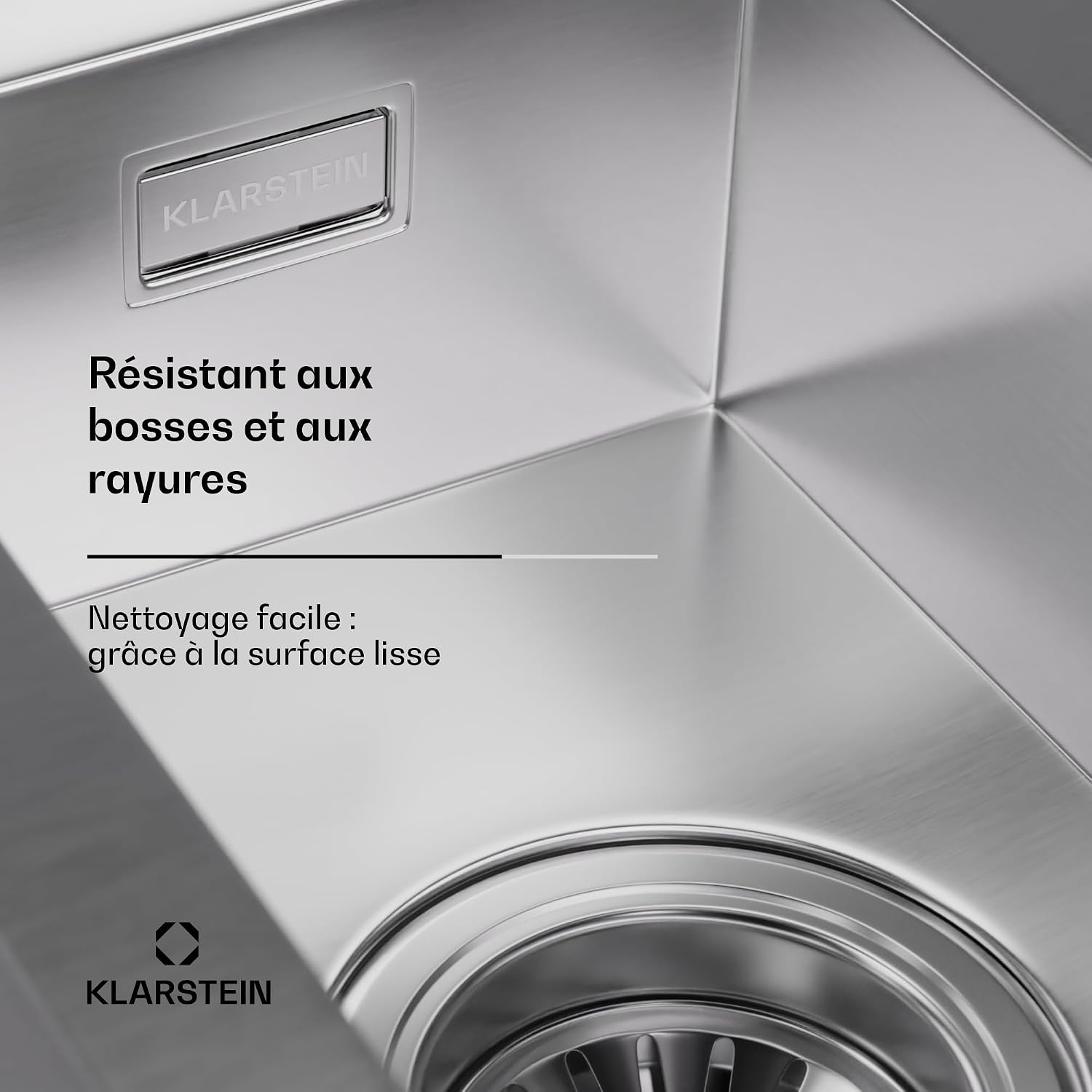 Detalle de Klarstein Évier de cuisine en inox – bac 1,5 avec égouttoir, 100x45 cm, acier inoxydable 304