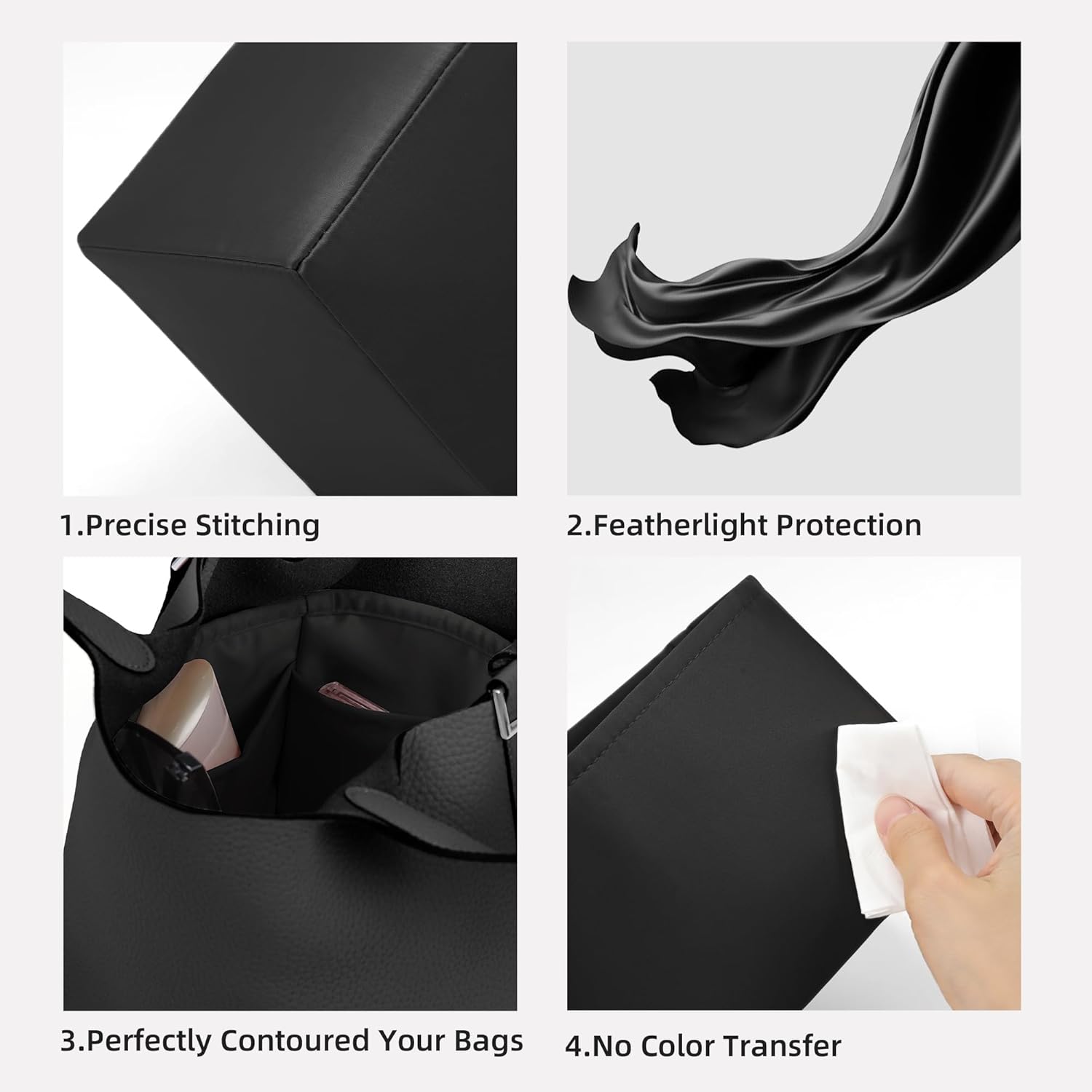 Detalle 2 de DGAZ Silk Handbag Organizer for picotin18/22 – Luxury Silk Tote Insert (Black, PC18)