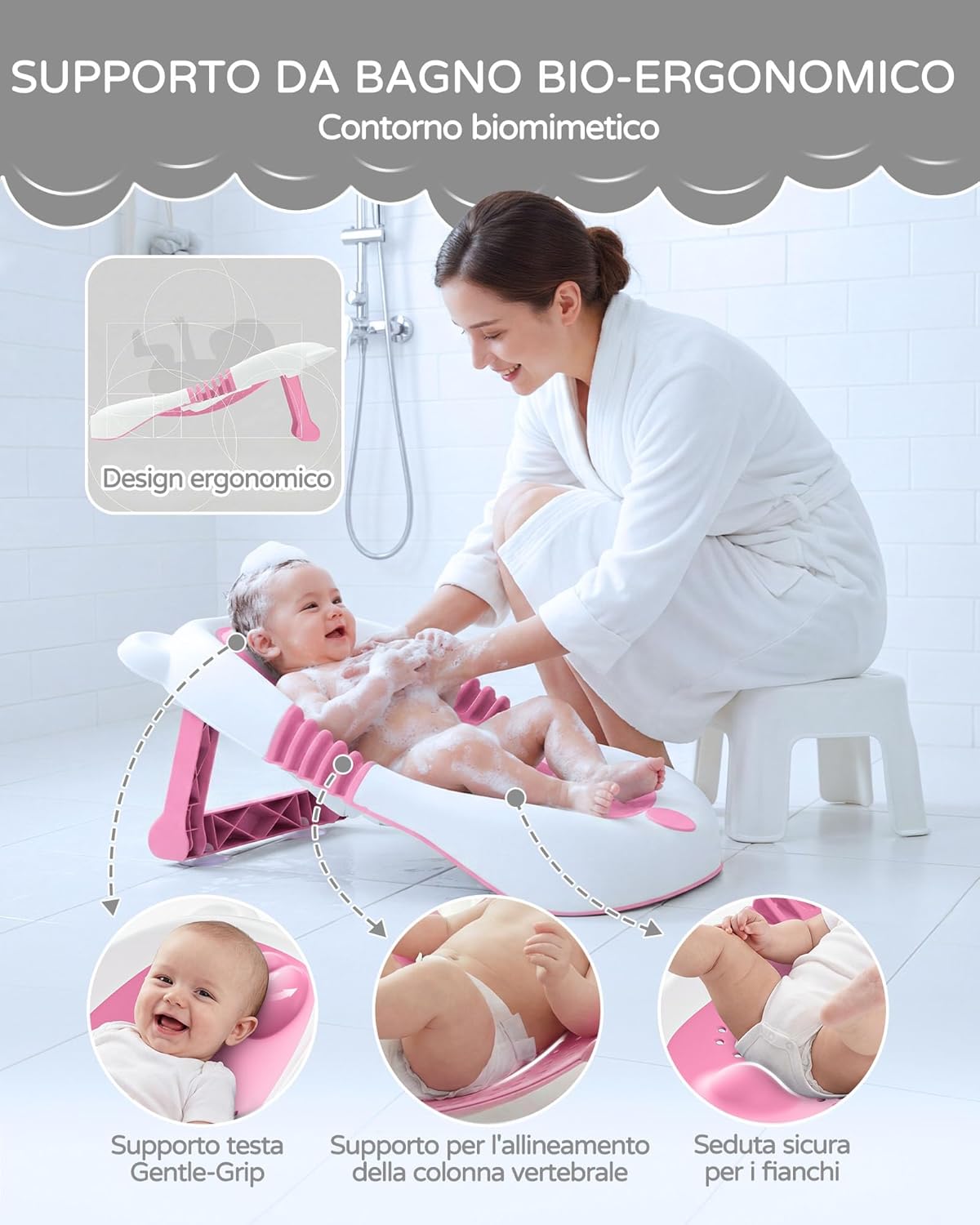 Thumbnail 2 de Vaschetta da bagno pieghevole SANEWE per neonato 0-6 mesi, con supporto e sedile antiscivolo con ventose