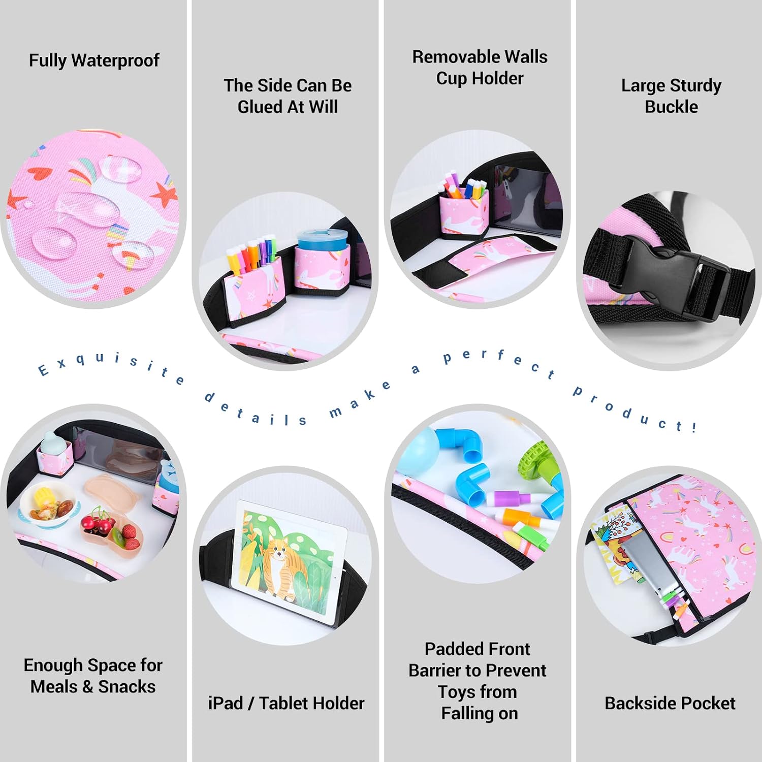 Detalle de INFANZIA Kids Travel Tray for Toddler Car Seat – Pink