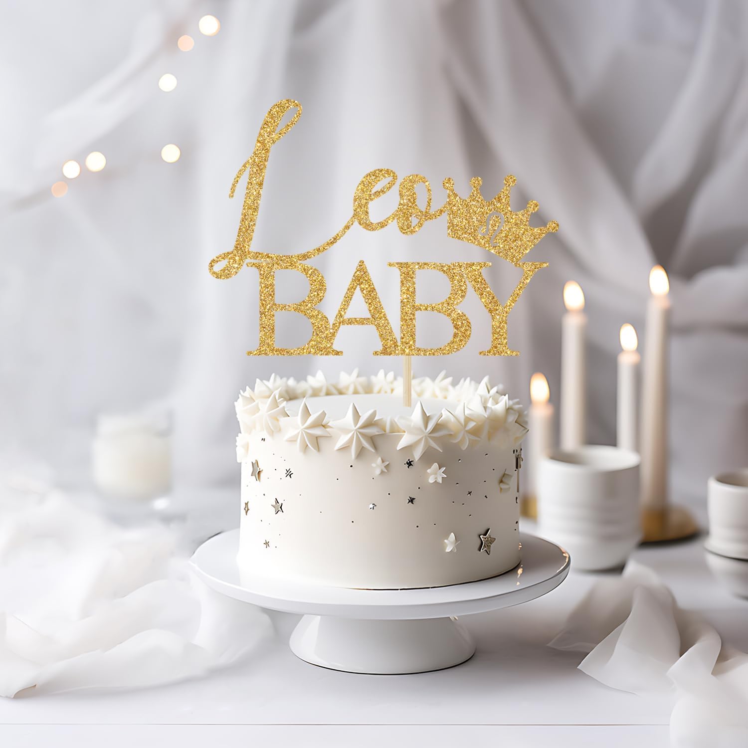 Detalle de Calarjeta Leo Baby Cake Topper, Gold Glitter Zodiac Decor, 4.2 x 5.9 in