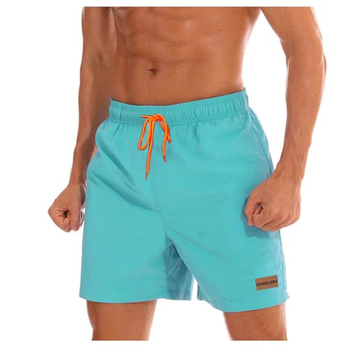 Detalle de Ougelebo Badehose Herren – Badeshorts mit Reißverschlusstasche und Mesh-Innenfutter